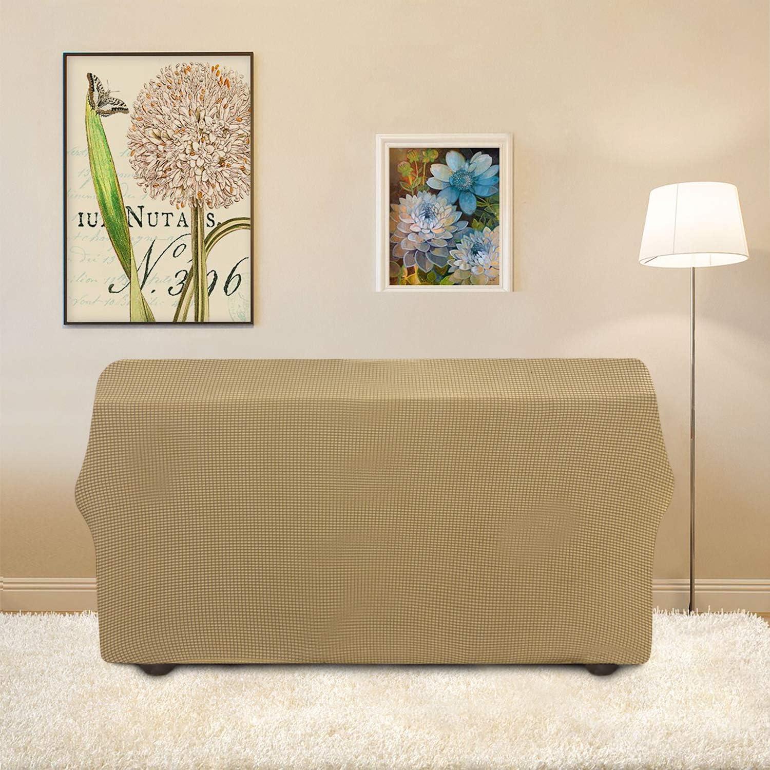 image:imageEasyGoing Stretch Sofa Slipcover 1Piece Sofa Cover Furniture Protector Couch Soft with Elastic Bottom for Kids Polyester Spandex Jacquard Fabric Small Checks Sofa Dark GrayGolden