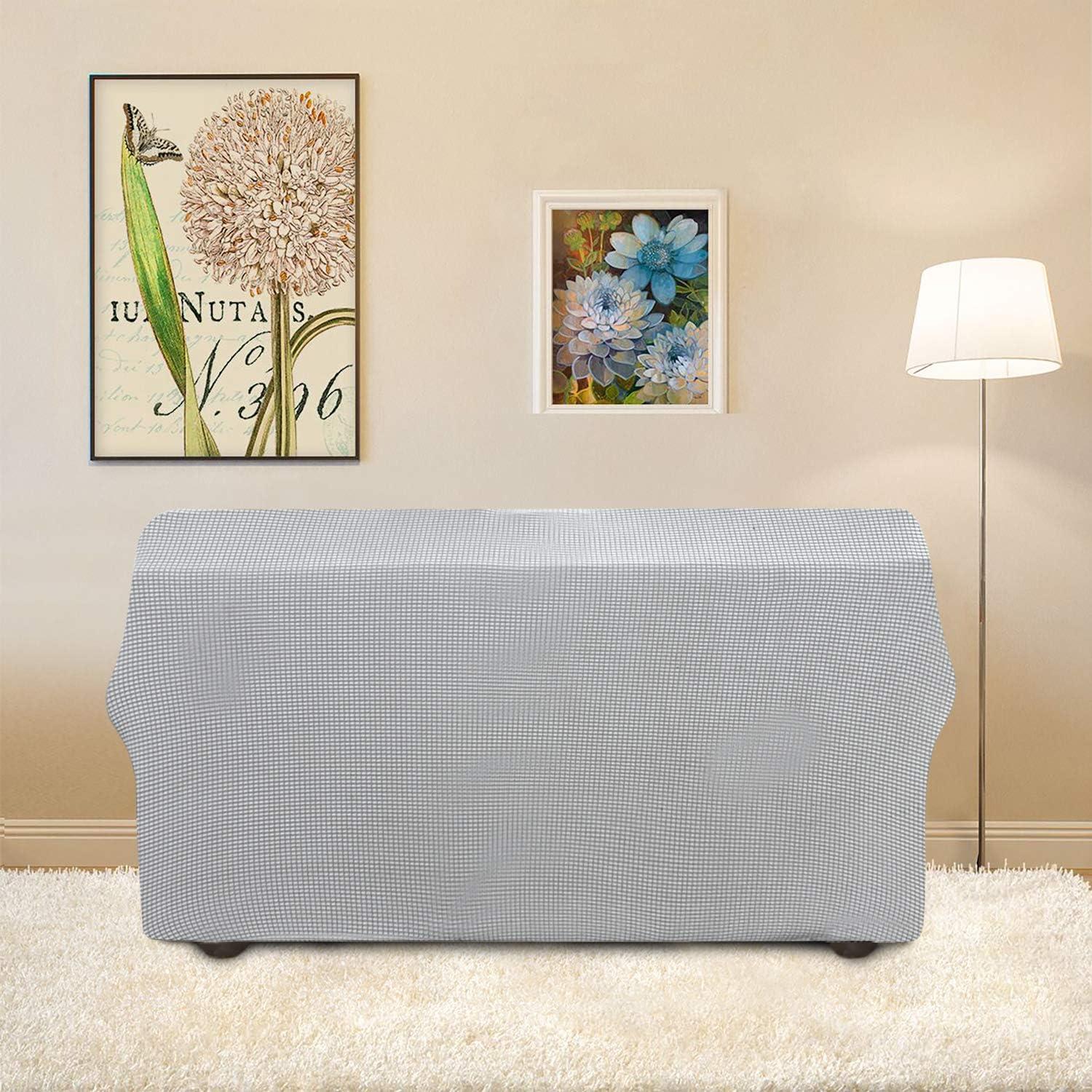 image:imageEasyGoing Stretch Sofa Slipcover 1Piece Sofa Cover Furniture Protector Couch Soft with Elastic Bottom for Kids Polyester Spandex Jacquard Fabric Small Checks Sofa Dark GraySilver Gray