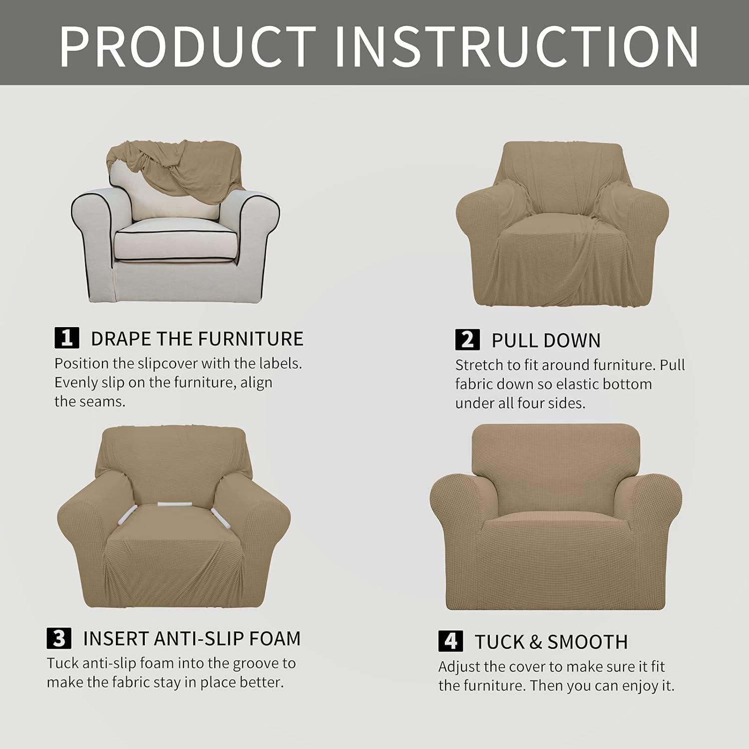 image:imageEasyGoing Stretch Sofa Slipcover 1Piece Sofa Cover Furniture Protector Couch Soft with Elastic Bottom for Kids Polyester Spandex Jacquard Fabric Small Checks Sofa Dark GrayTan