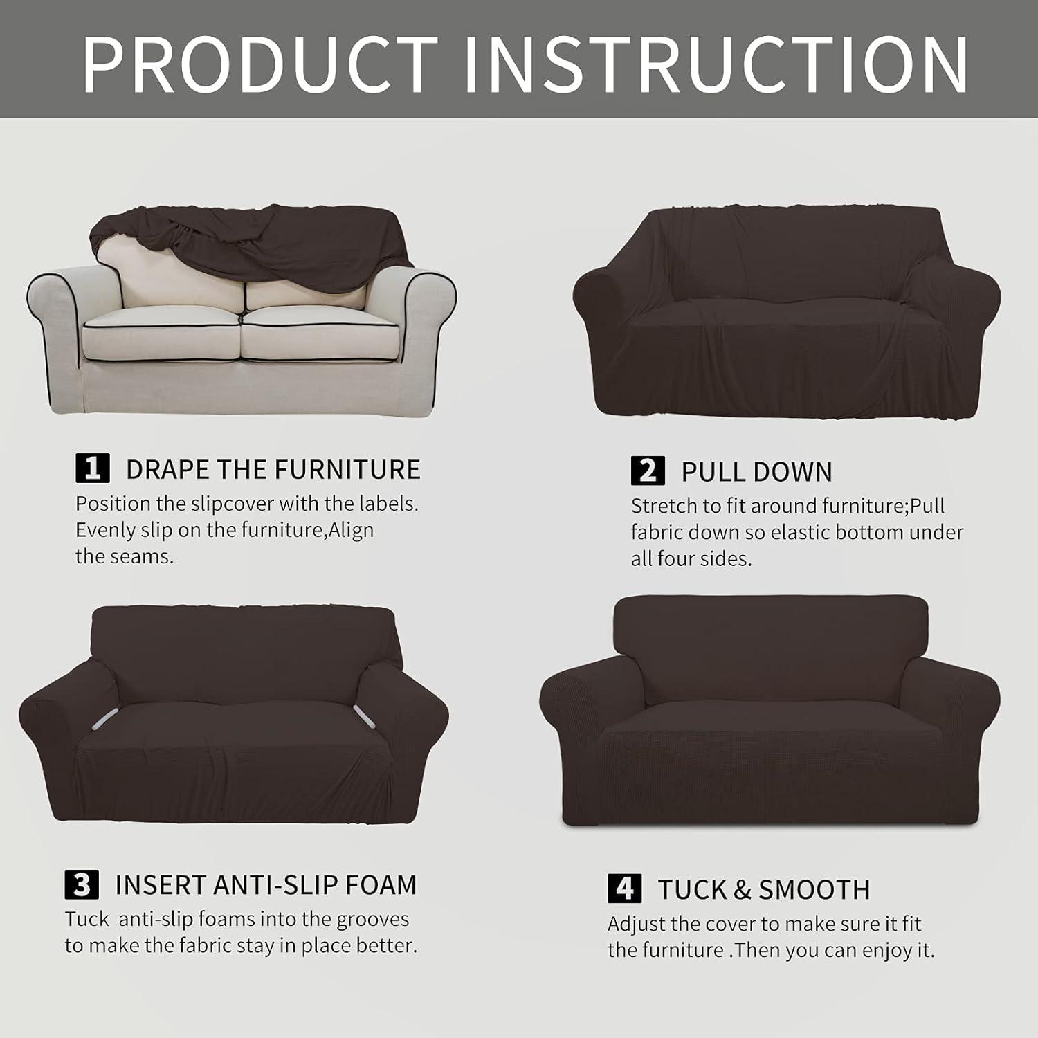image:imageEasyGoing Stretch Sofa Slipcover 1Piece Sofa Cover Furniture Protector Couch Soft with Elastic Bottom for Kids Polyester Spandex Jacquard Fabric Small Checks Sofa Dark GrayChocolate