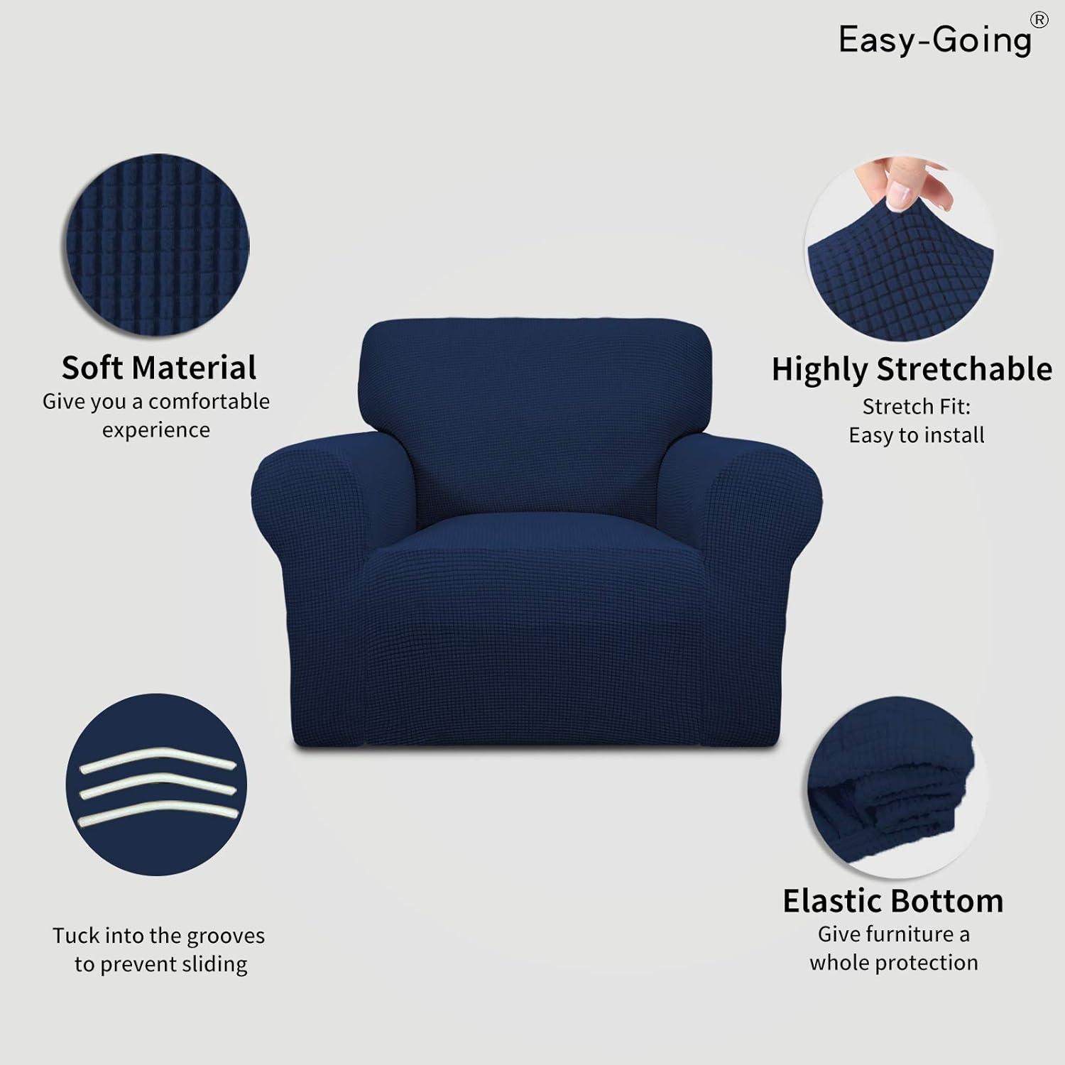 image:imageEasyGoing Stretch Sofa Slipcover 1Piece Sofa Cover Furniture Protector Couch Soft with Elastic Bottom for Kids Polyester Spandex Jacquard Fabric Small Checks Sofa Dark GrayNavy