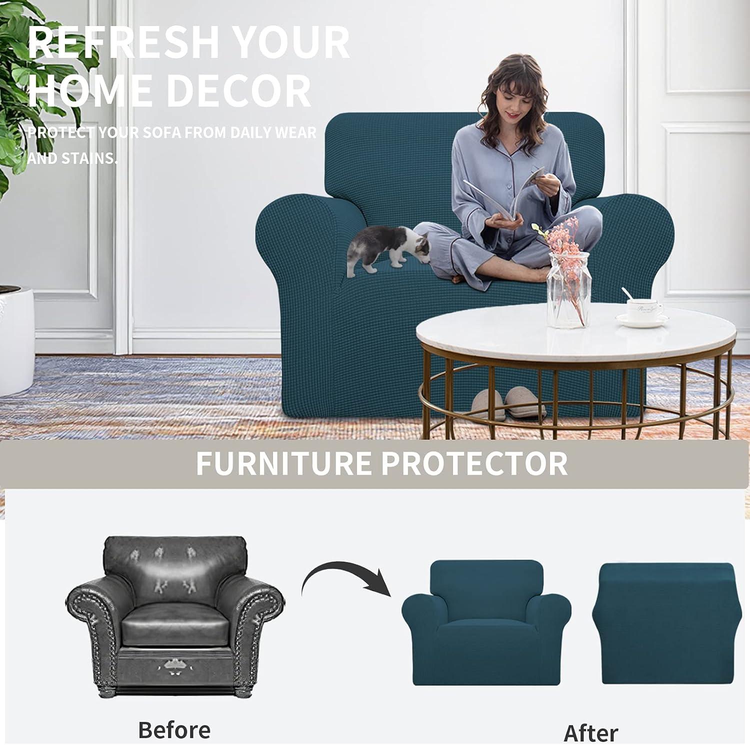 image:imageEasyGoing Stretch Sofa Slipcover 1Piece Sofa Cover Furniture Protector Couch Soft with Elastic Bottom for Kids Polyester Spandex Jacquard Fabric Small Checks Sofa Dark GrayDeep Teal