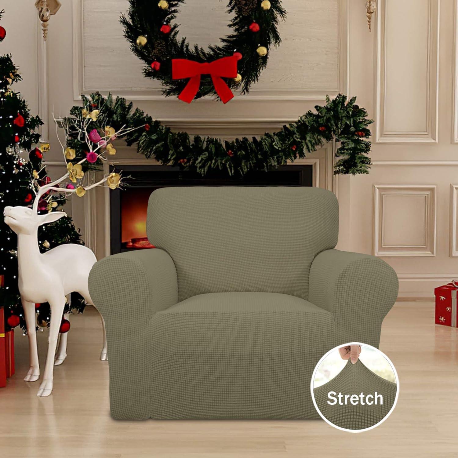 image:imageEasyGoing Stretch Sofa Slipcover 1Piece Sofa Cover Furniture Protector Couch Soft with Elastic Bottom for Kids Polyester Spandex Jacquard Fabric Small Checks Sofa Dark GrayKhaki