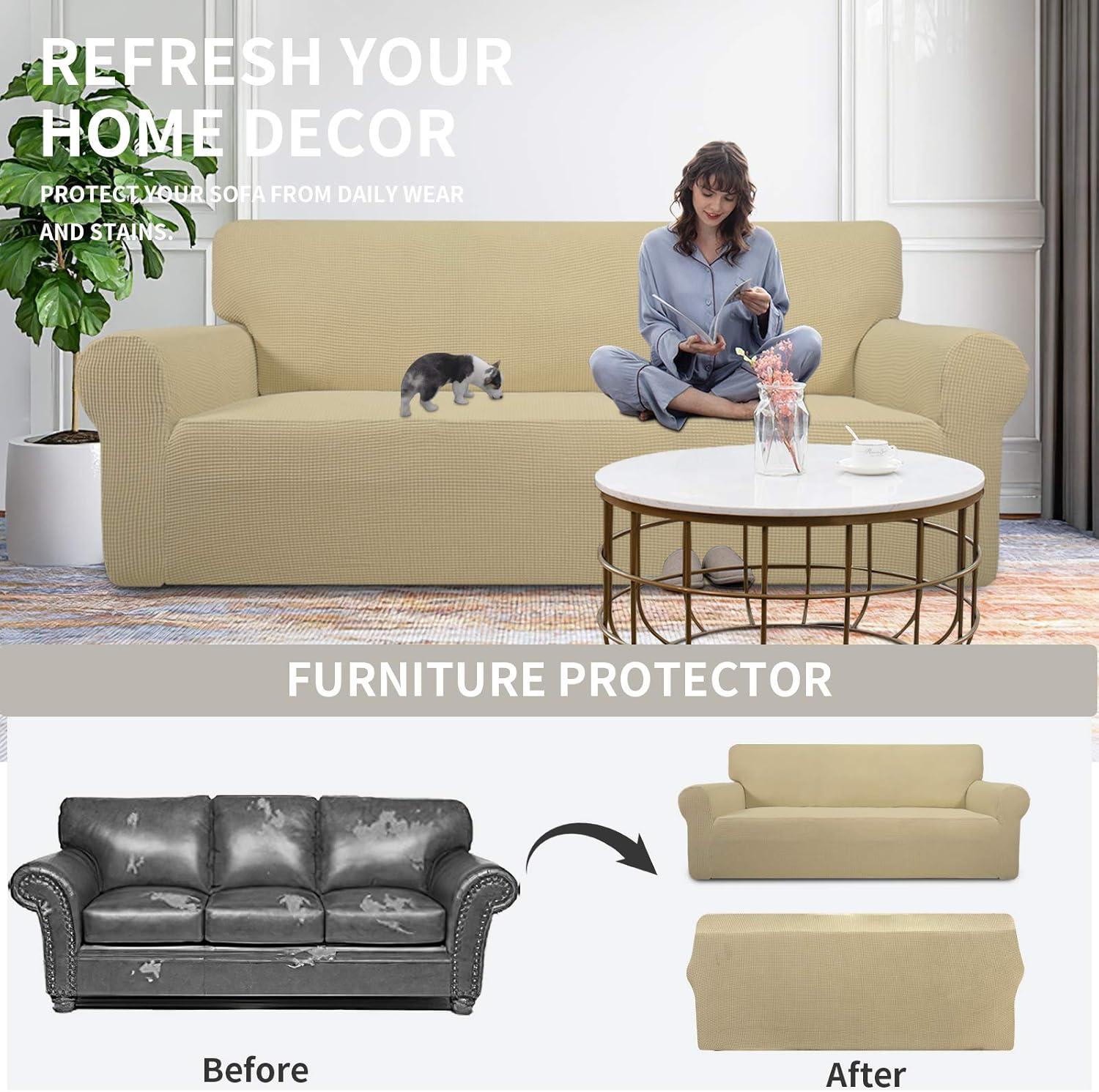image:imageEasyGoing Stretch Sofa Slipcover 1Piece Sofa Cover Furniture Protector Couch Soft with Elastic Bottom for Kids Polyester Spandex Jacquard Fabric Small Checks Sofa Dark GrayBeige