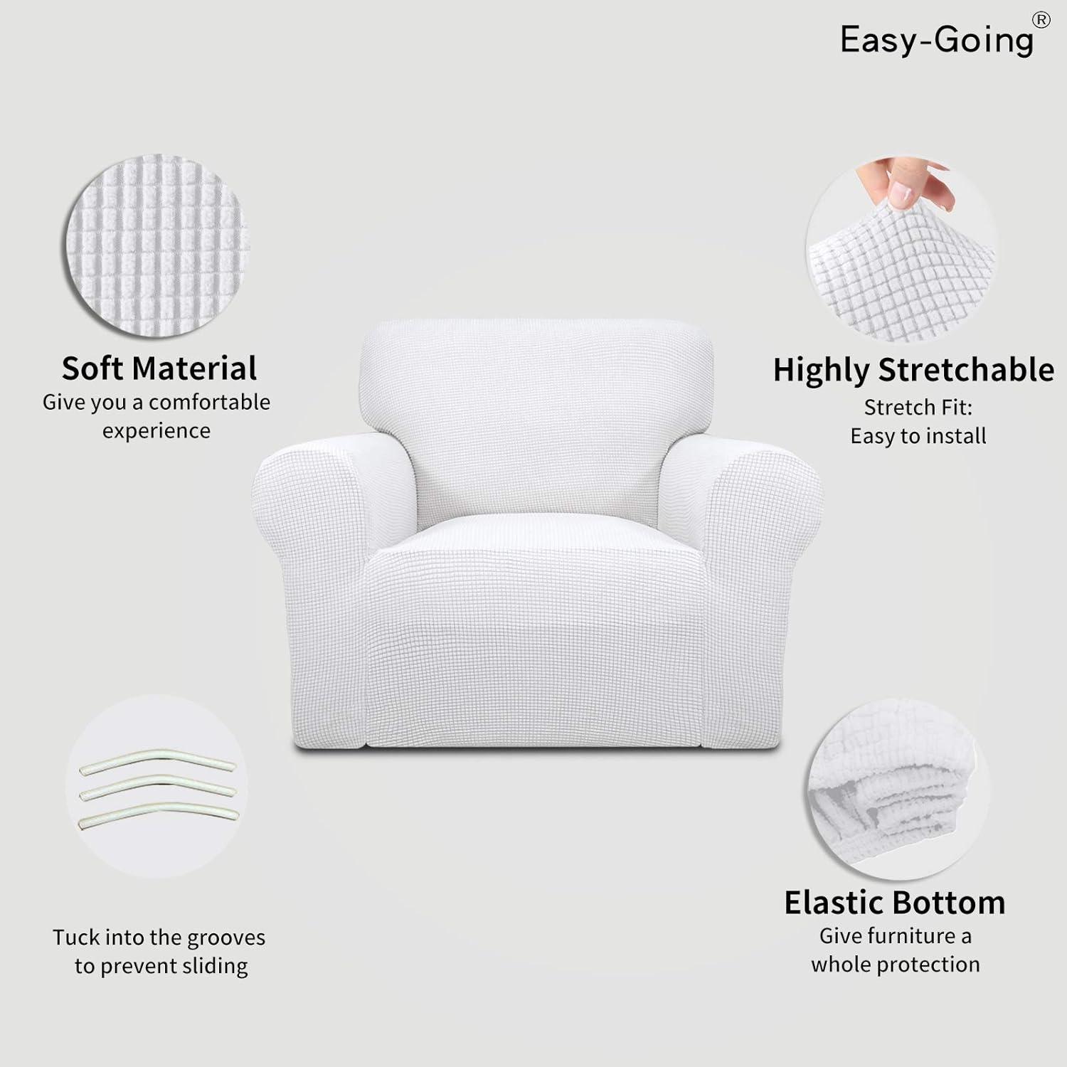 image:imageEasyGoing Stretch Sofa Slipcover 1Piece Sofa Cover Furniture Protector Couch Soft with Elastic Bottom for Kids Polyester Spandex Jacquard Fabric Small Checks Sofa Dark GraySnow White