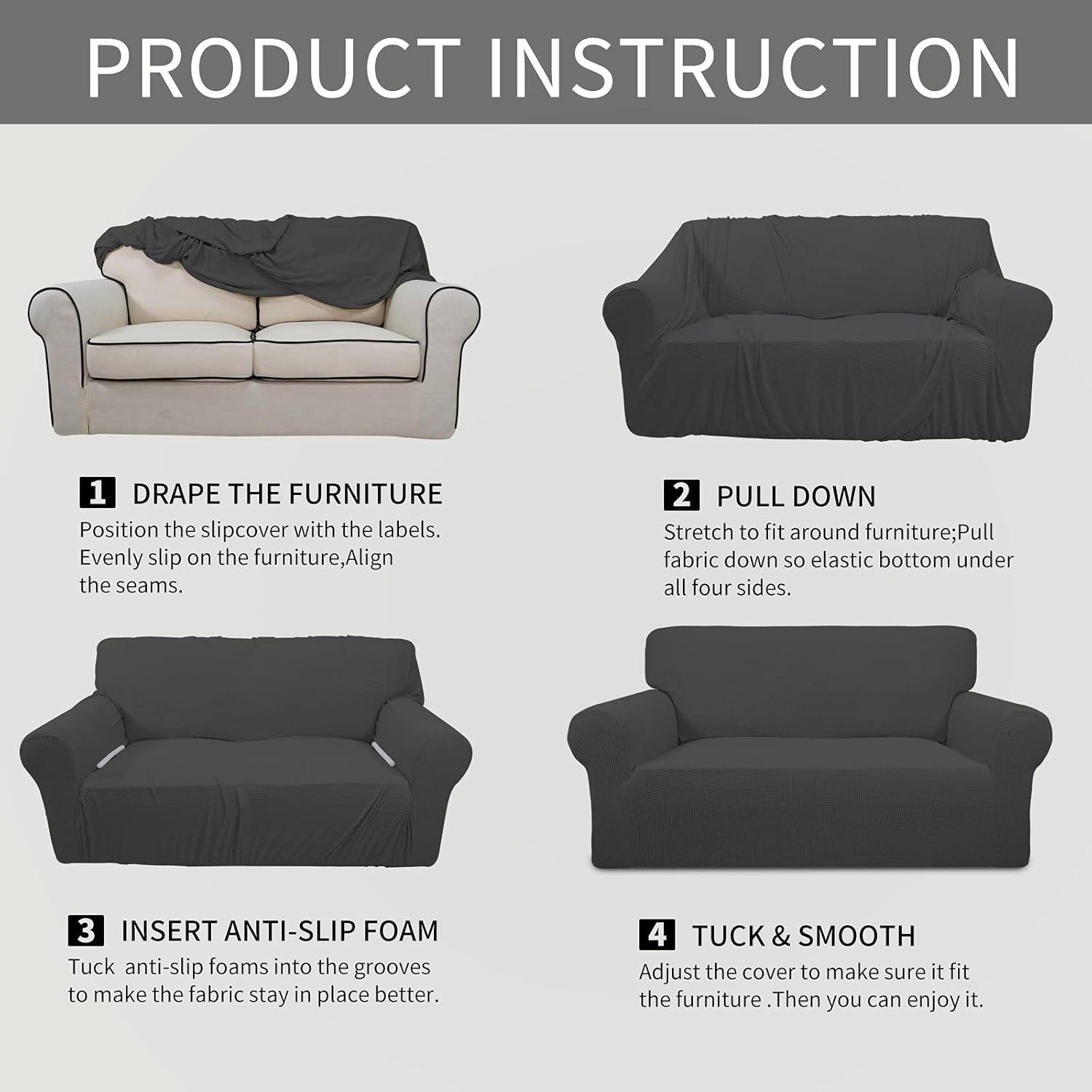 image:imageEasyGoing Stretch Sofa Slipcover 1Piece Sofa Cover Furniture Protector Couch Soft with Elastic Bottom for Kids Polyester Spandex Jacquard Fabric Small Checks Sofa Dark GrayDark Gray