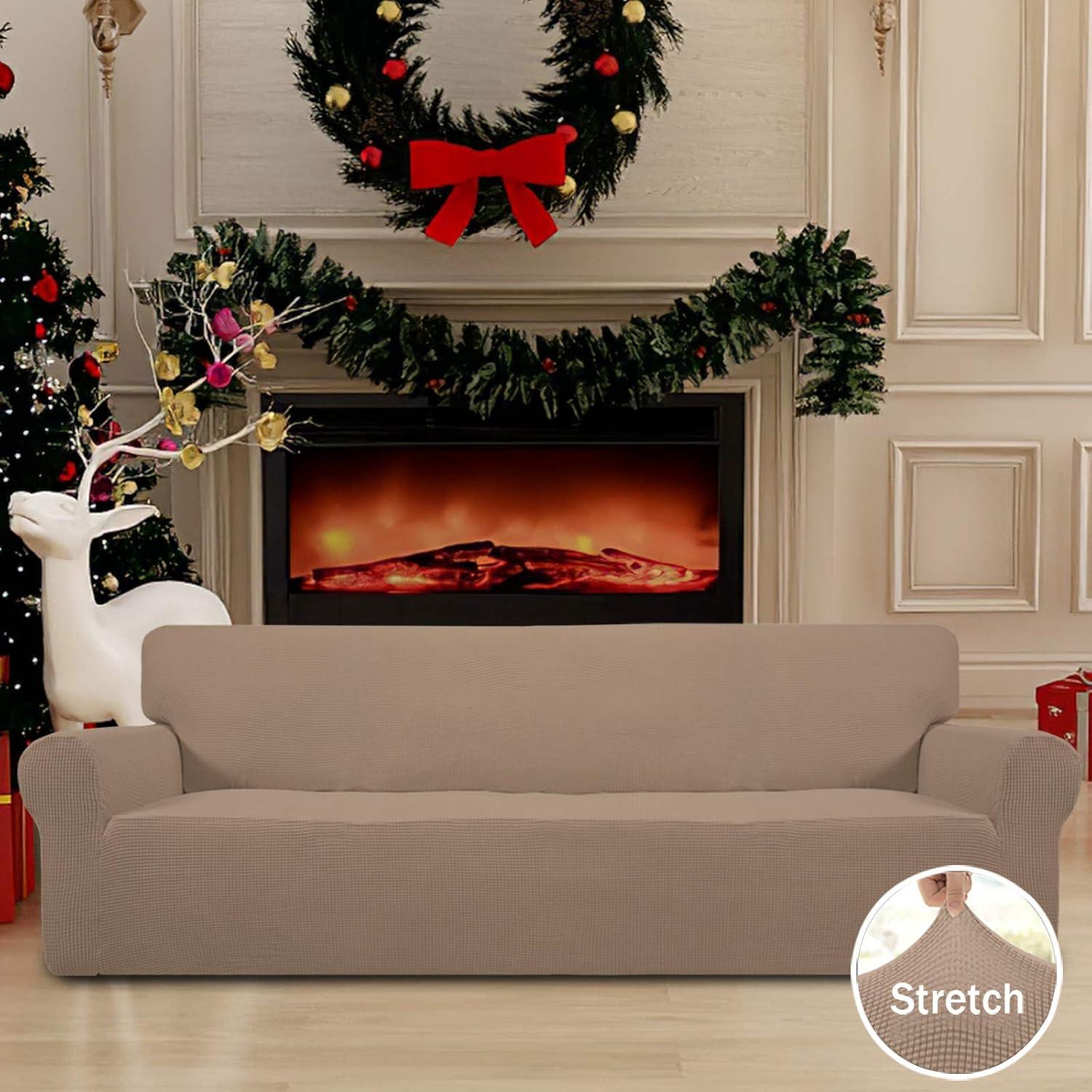 image:imageEasyGoing Stretch Sofa Slipcover 1Piece Sofa Cover Furniture Protector Couch Soft with Elastic Bottom for Kids Polyester Spandex Jacquard Fabric Small Checks Sofa Dark GrayCamel