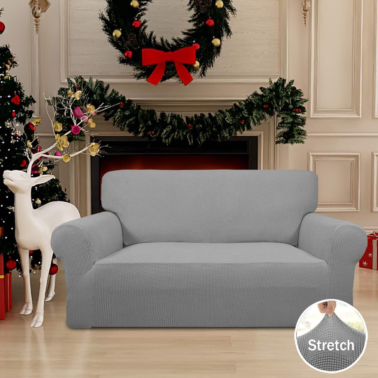 image:imageEasyGoing Stretch Sofa Slipcover 1Piece Sofa Cover Furniture Protector Couch Soft with Elastic Bottom for Kids Polyester Spandex Jacquard Fabric Small Checks Sofa Dark GrayLight Gray