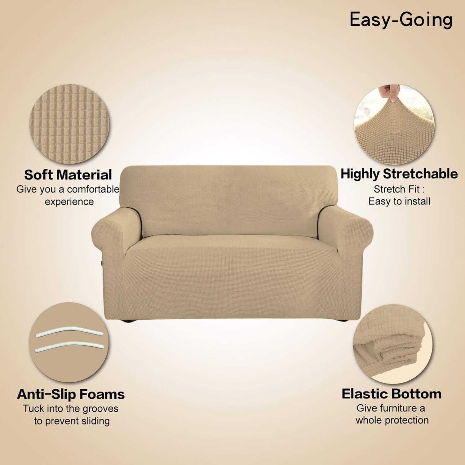 image:imageEasyGoing Stretch Sofa Slipcover 1Piece Sofa Cover Furniture Protector Couch Soft with Elastic Bottom for Kids Polyester Spandex Jacquard Fabric Small Checks Sofa Dark GraySand
