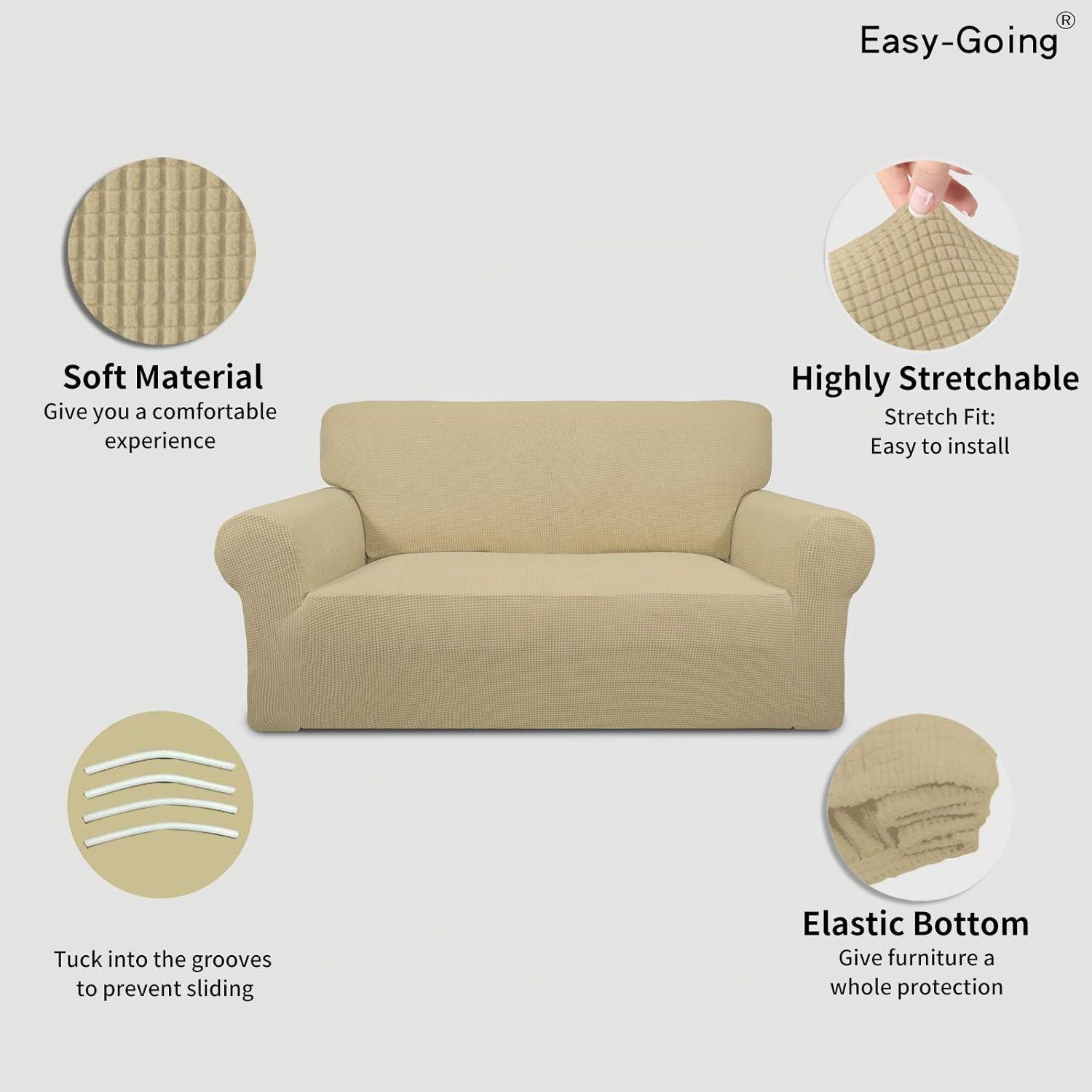image:imageEasyGoing Stretch Sofa Slipcover 1Piece Sofa Cover Furniture Protector Couch Soft with Elastic Bottom for Kids Polyester Spandex Jacquard Fabric Small Checks Sofa Dark GrayBeige