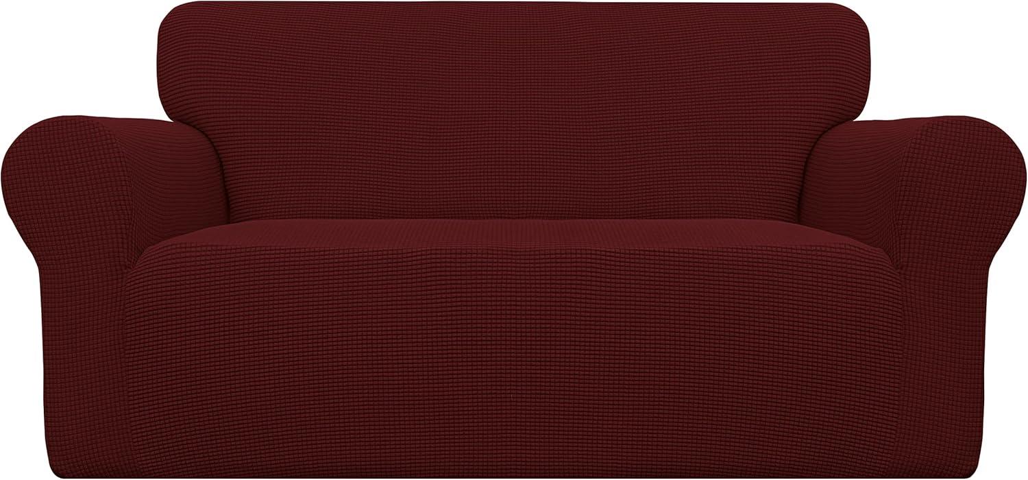 image:imageEasyGoing Stretch Sofa Slipcover 1Piece Sofa Cover Furniture Protector Couch Soft with Elastic Bottom for Kids Polyester Spandex Jacquard Fabric Small Checks Sofa Dark GrayWine