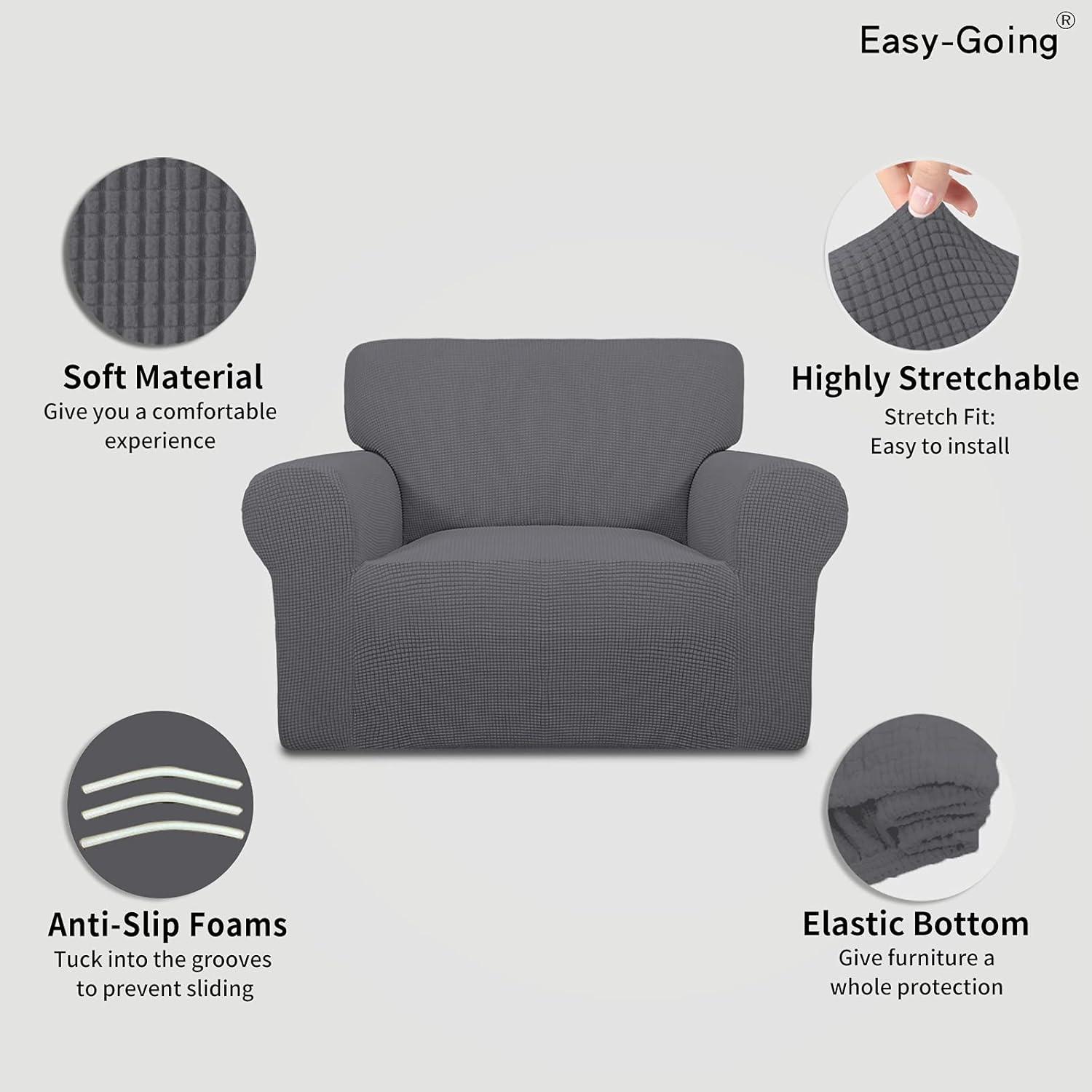 image:imageEasyGoing Stretch Sofa Slipcover 1Piece Sofa Cover Furniture Protector Couch Soft with Elastic Bottom for Kids Polyester Spandex Jacquard Fabric Small Checks Sofa Dark GrayGrey
