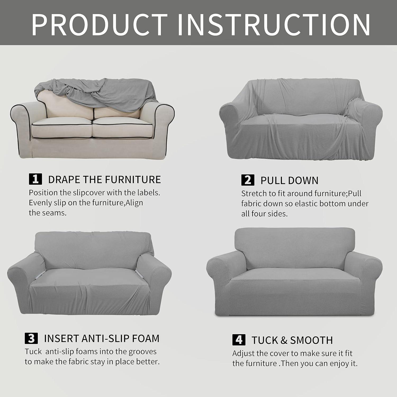 image:imageEasyGoing Stretch Sofa Slipcover 1Piece Sofa Cover Furniture Protector Couch Soft with Elastic Bottom for Kids Polyester Spandex Jacquard Fabric Small Checks Sofa Dark GrayLight Gray