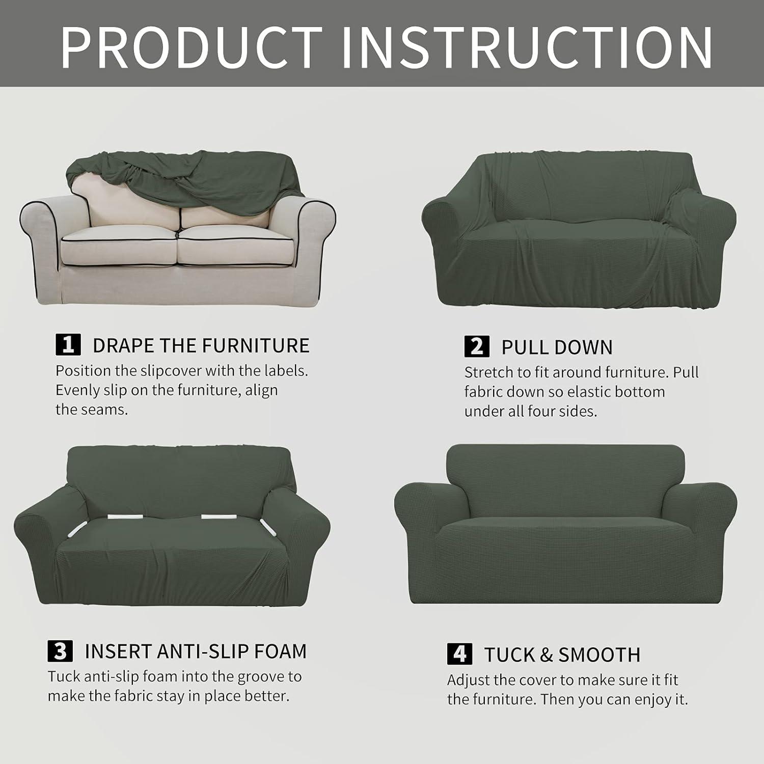 image:imageEasyGoing Stretch Sofa Slipcover 1Piece Sofa Cover Furniture Protector Couch Soft with Elastic Bottom for Kids Polyester Spandex Jacquard Fabric Small Checks Sofa Dark GrayOlive Green
