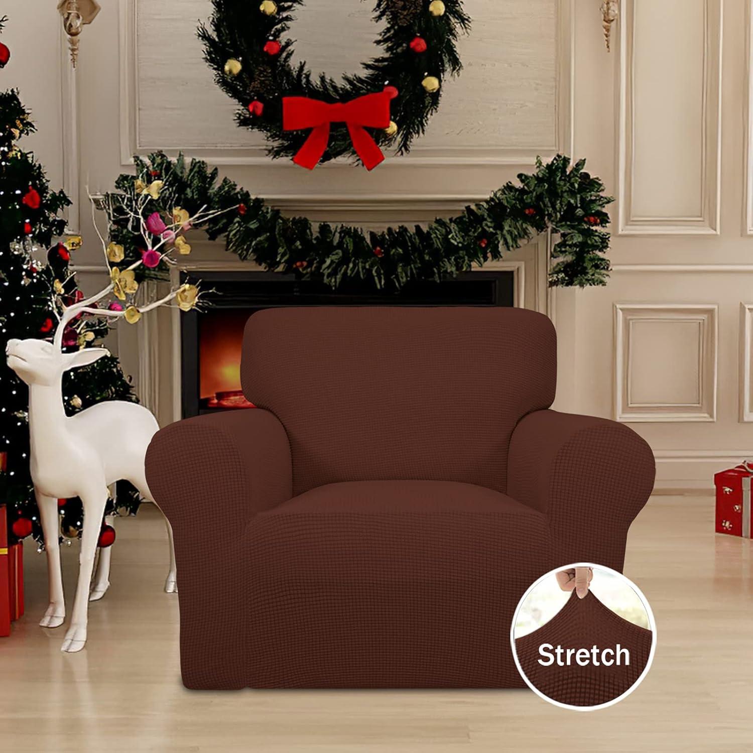 image:imageEasyGoing Stretch Sofa Slipcover 1Piece Sofa Cover Furniture Protector Couch Soft with Elastic Bottom for Kids Polyester Spandex Jacquard Fabric Small Checks Sofa Dark GrayCoffee