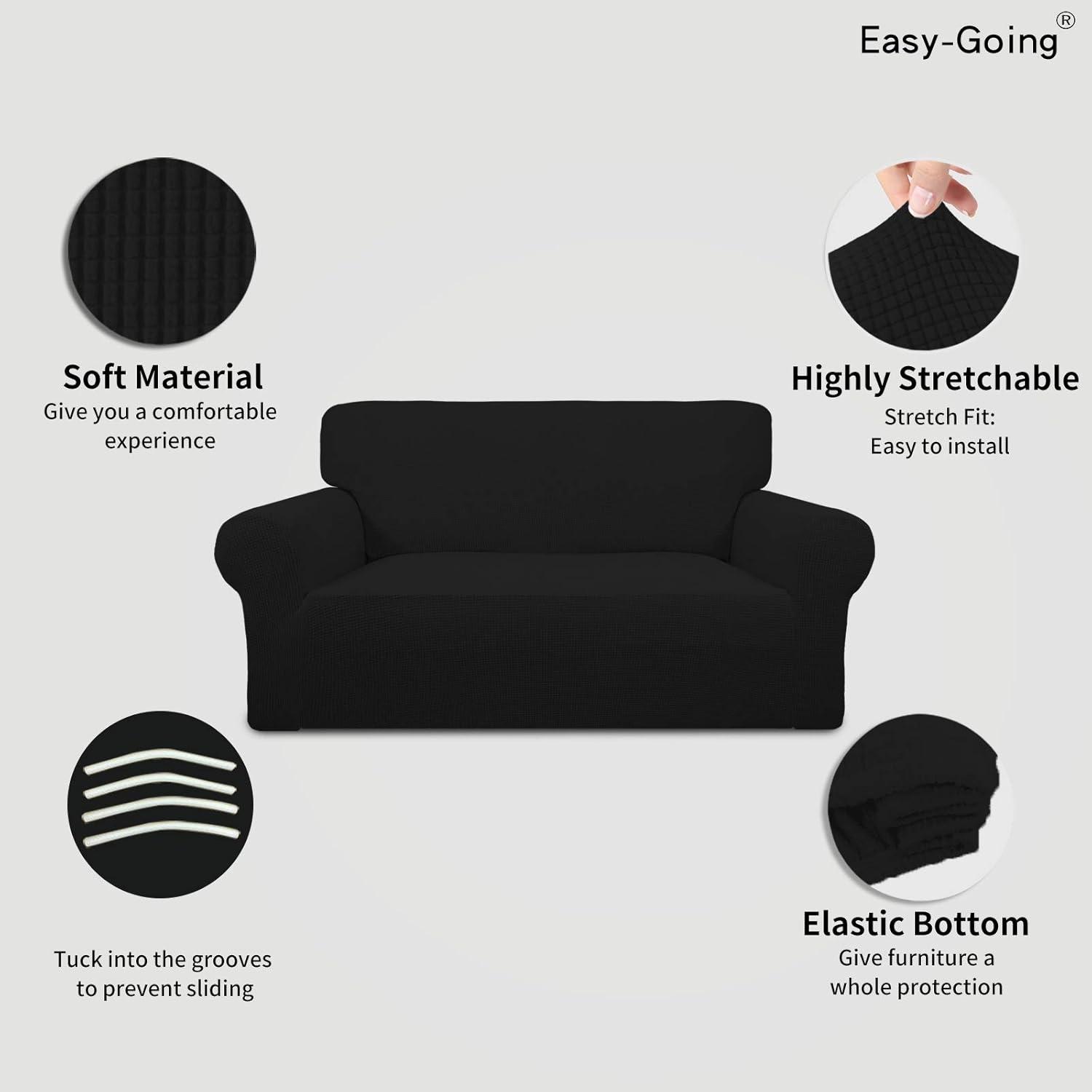 image:imageEasyGoing Stretch Sofa Slipcover 1Piece Sofa Cover Furniture Protector Couch Soft with Elastic Bottom for Kids Polyester Spandex Jacquard Fabric Small Checks Sofa Dark GrayBlack