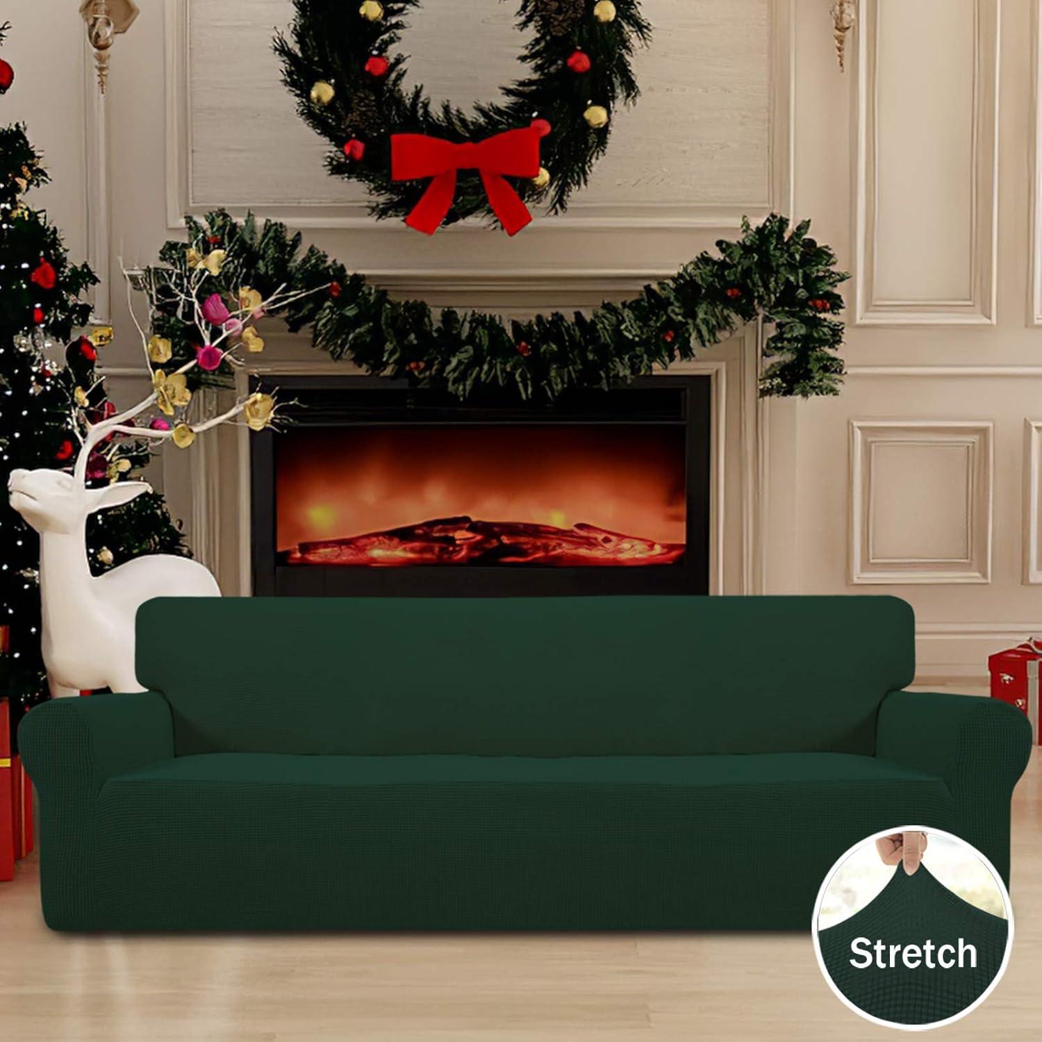 image:imageEasyGoing Stretch Sofa Slipcover 1Piece Sofa Cover Furniture Protector Couch Soft with Elastic Bottom for Kids Polyester Spandex Jacquard Fabric Small Checks Sofa Dark GrayDark Green