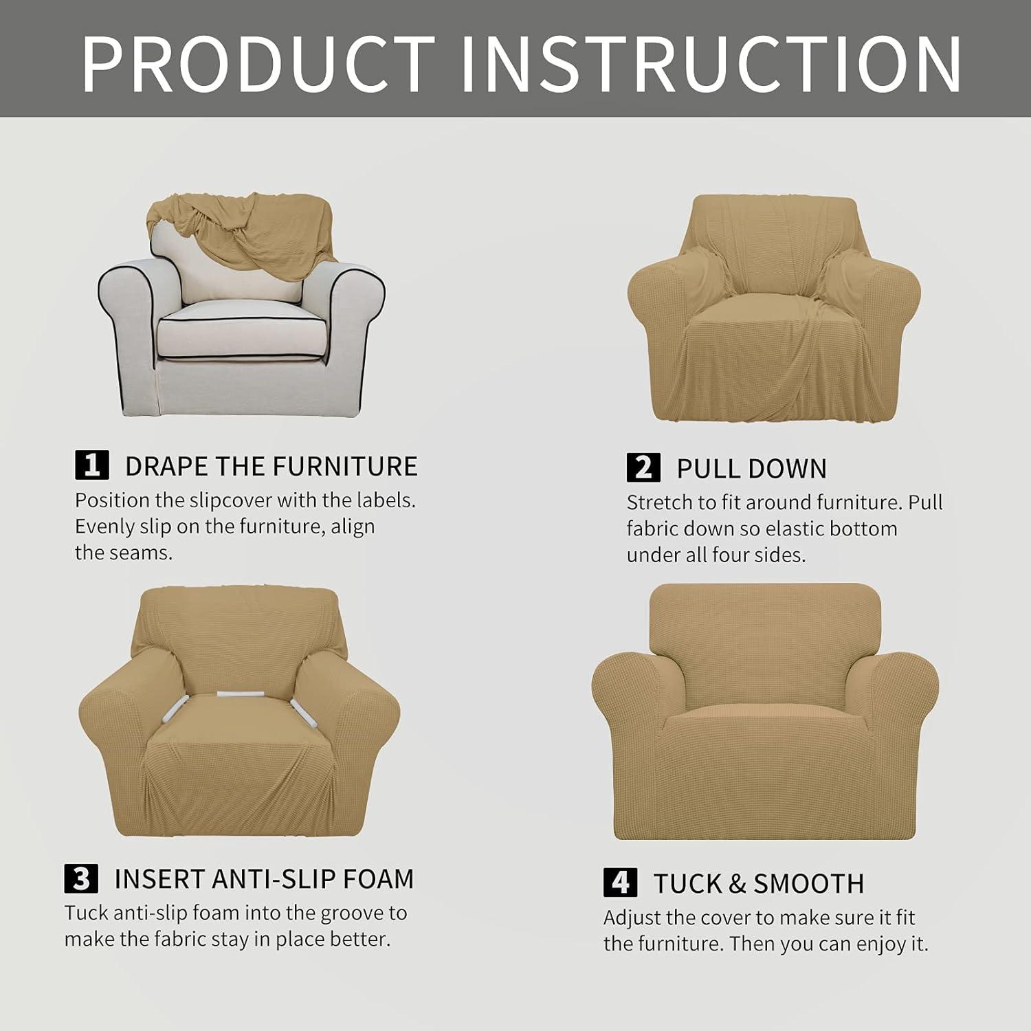 image:imageEasyGoing Stretch Sofa Slipcover 1Piece Sofa Cover Furniture Protector Couch Soft with Elastic Bottom for Kids Polyester Spandex Jacquard Fabric Small Checks Sofa Dark GrayGolden
