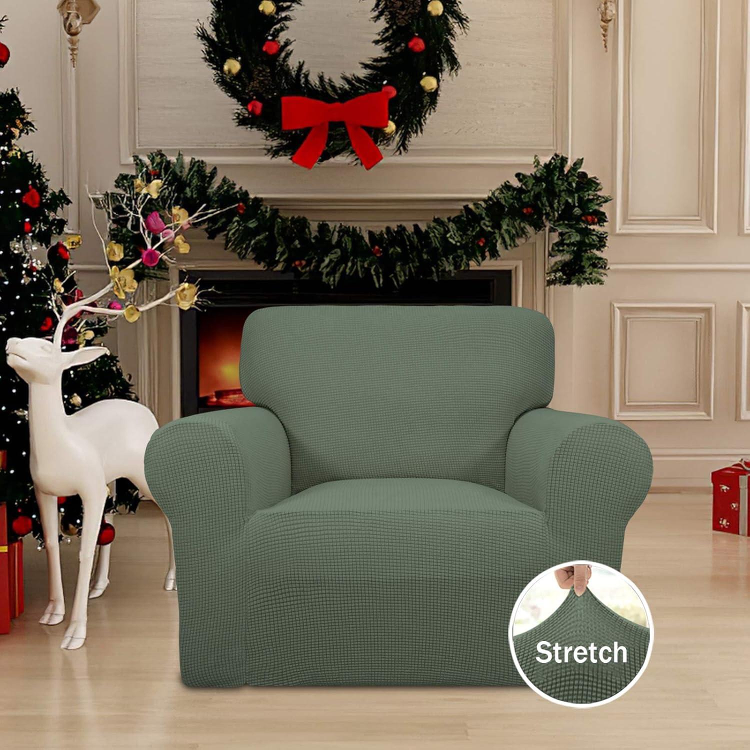 image:imageEasyGoing Stretch Sofa Slipcover 1Piece Sofa Cover Furniture Protector Couch Soft with Elastic Bottom for Kids Polyester Spandex Jacquard Fabric Small Checks Sofa Dark GrayGreyish Green