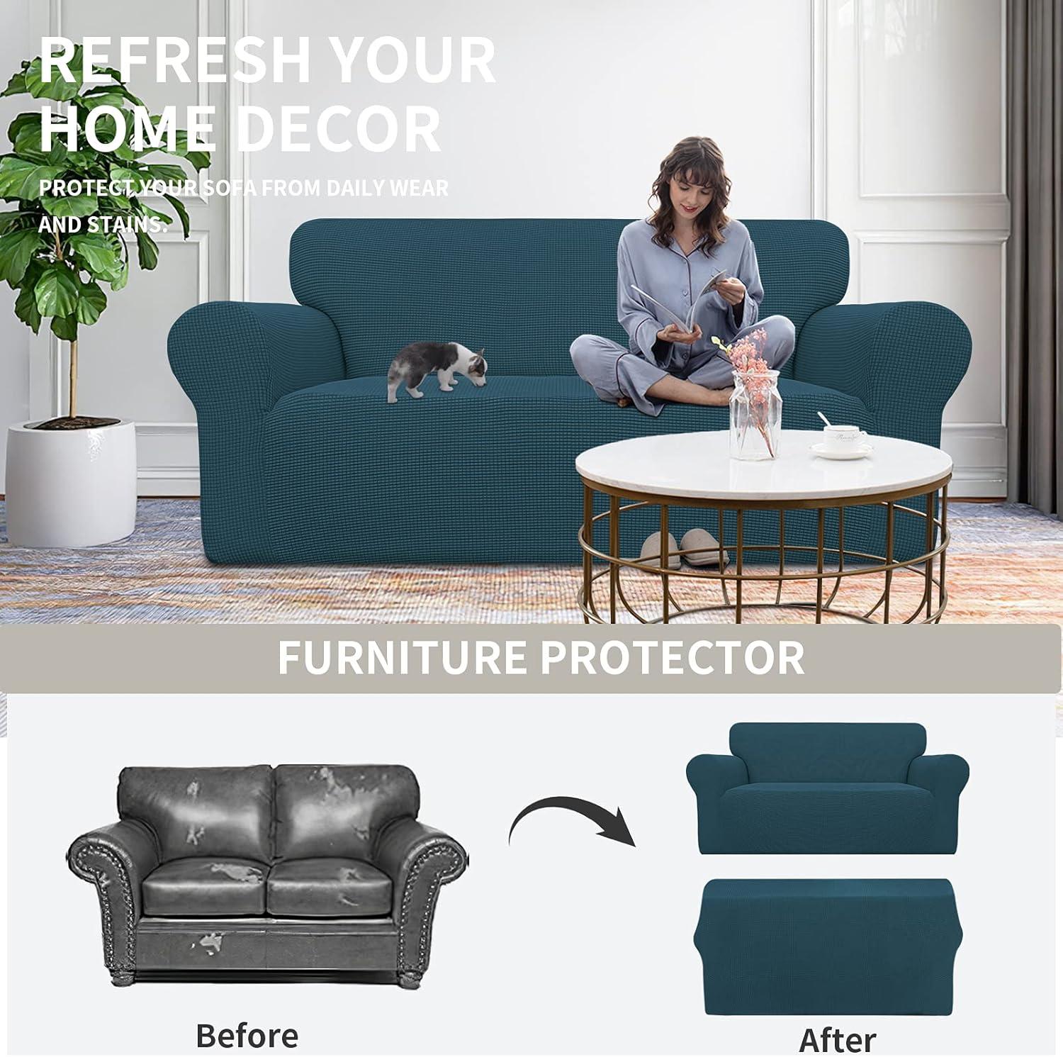 image:imageEasyGoing Stretch Sofa Slipcover 1Piece Sofa Cover Furniture Protector Couch Soft with Elastic Bottom for Kids Polyester Spandex Jacquard Fabric Small Checks Sofa Dark GrayDeep Teal