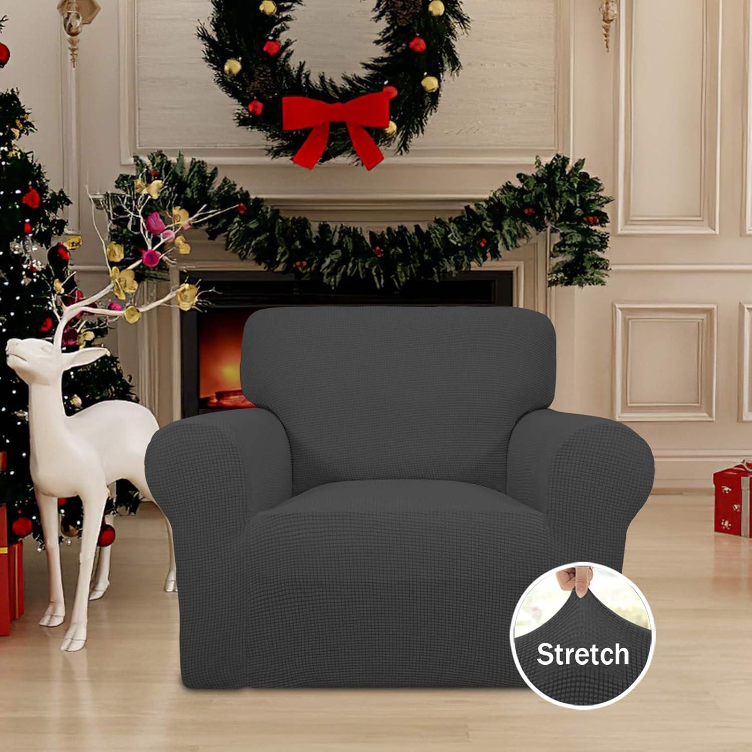 image:imageEasyGoing Stretch Sofa Slipcover 1Piece Sofa Cover Furniture Protector Couch Soft with Elastic Bottom for Kids Polyester Spandex Jacquard Fabric Small Checks Sofa Dark GrayDark Gray