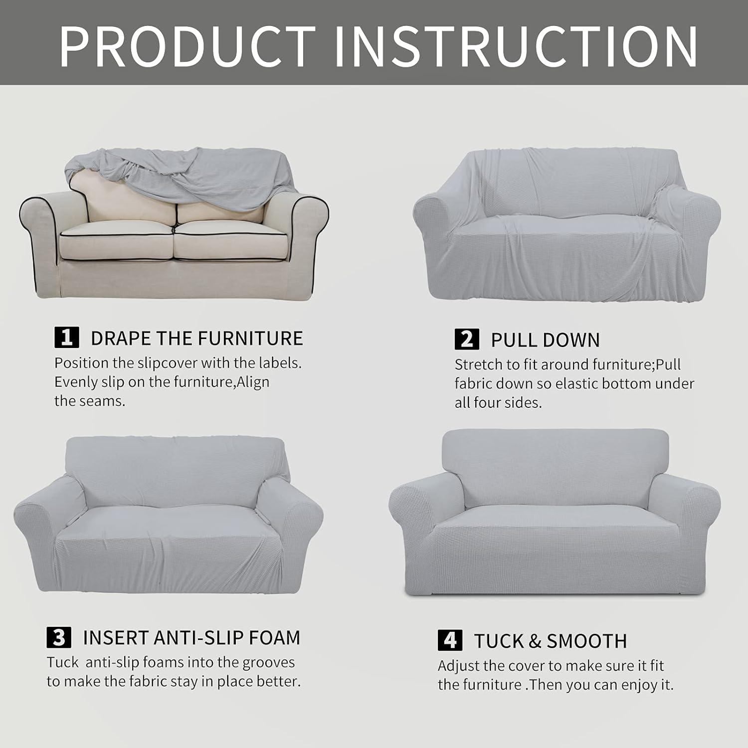 image:imageEasyGoing Stretch Sofa Slipcover 1Piece Sofa Cover Furniture Protector Couch Soft with Elastic Bottom for Kids Polyester Spandex Jacquard Fabric Small Checks Sofa Dark GraySilver Gray