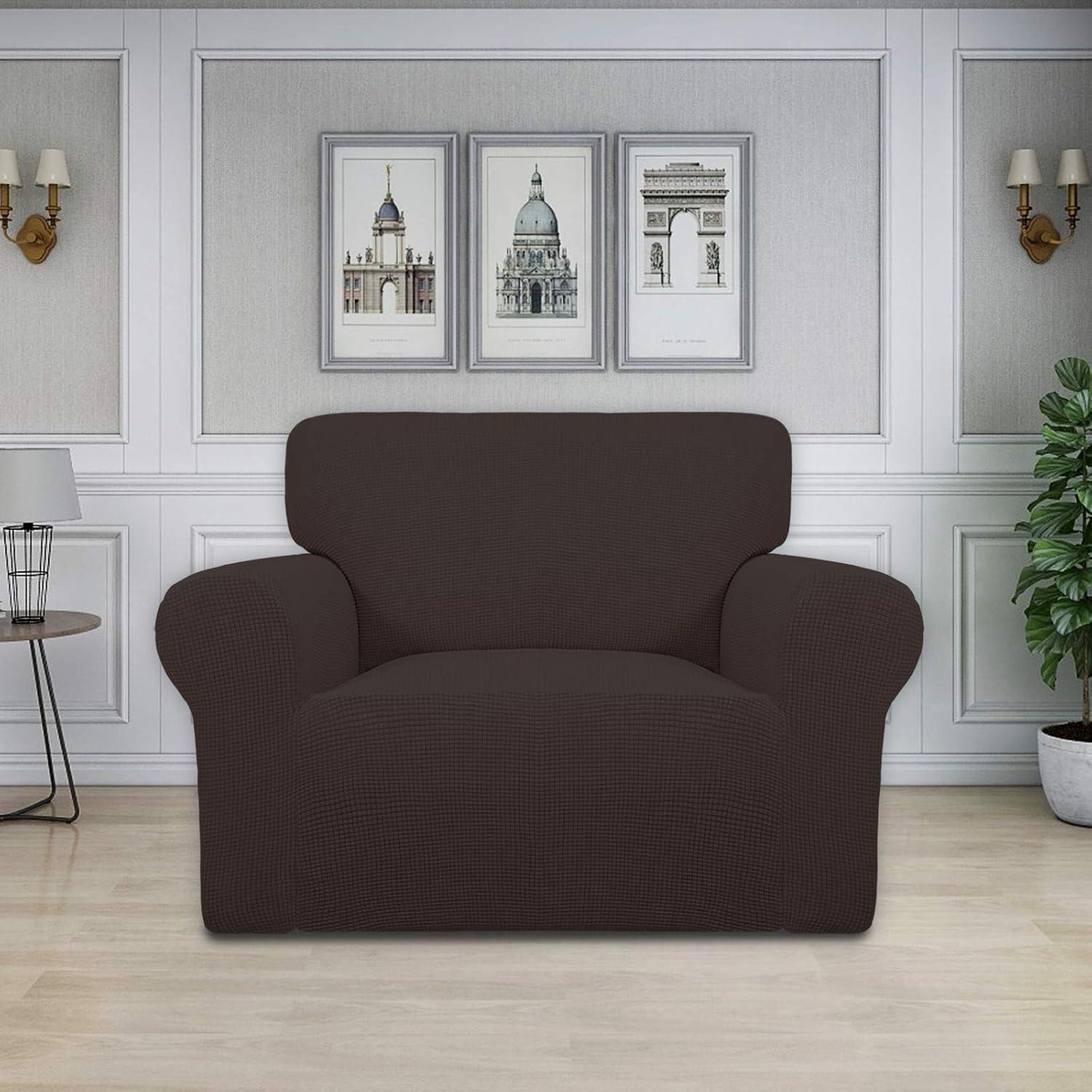 image:imageEasyGoing Stretch Sofa Slipcover 1Piece Sofa Cover Furniture Protector Couch Soft with Elastic Bottom for Kids Polyester Spandex Jacquard Fabric Small Checks Sofa Dark GrayChocolate
