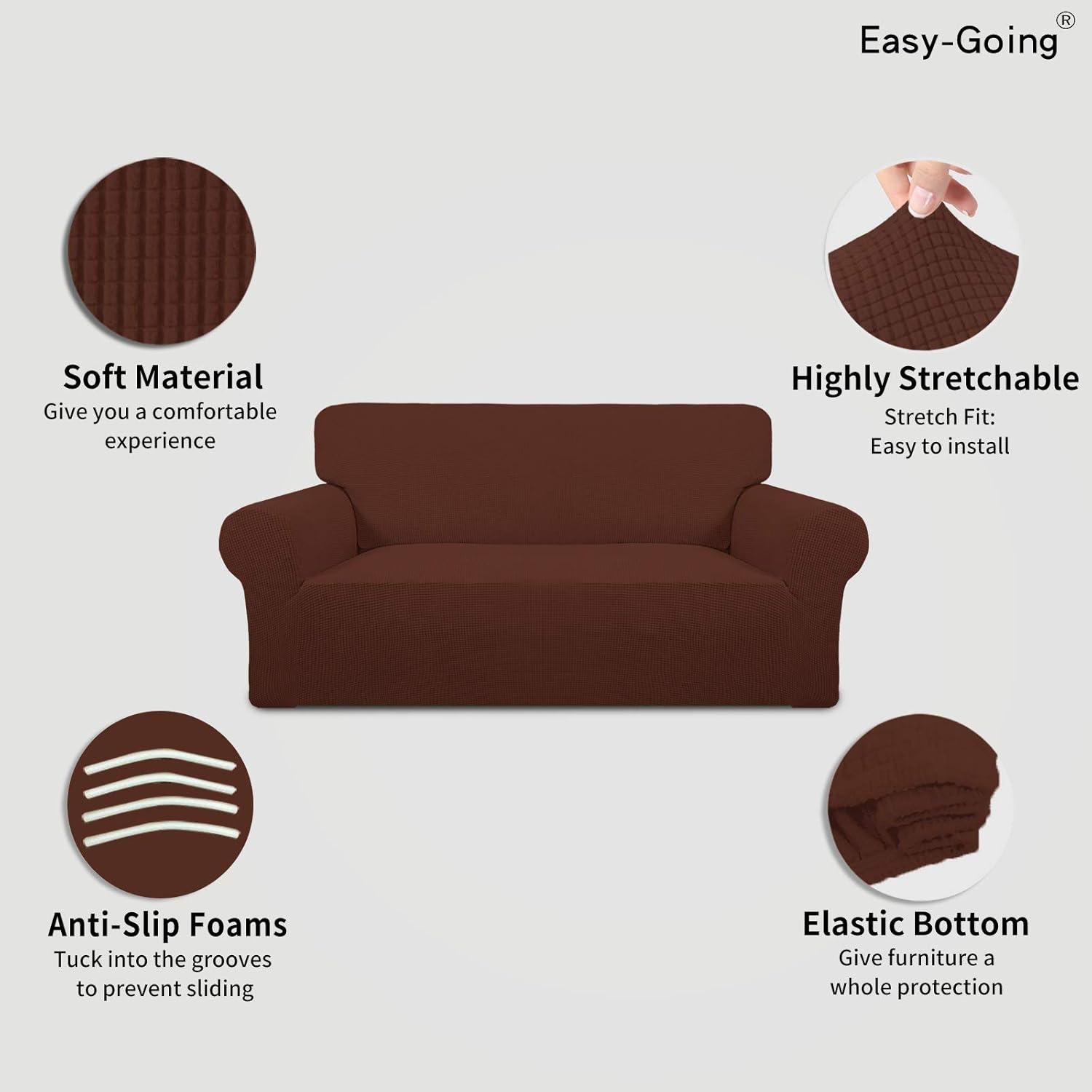 image:imageEasyGoing Stretch Sofa Slipcover 1Piece Sofa Cover Furniture Protector Couch Soft with Elastic Bottom for Kids Polyester Spandex Jacquard Fabric Small Checks Sofa Dark GrayCoffee