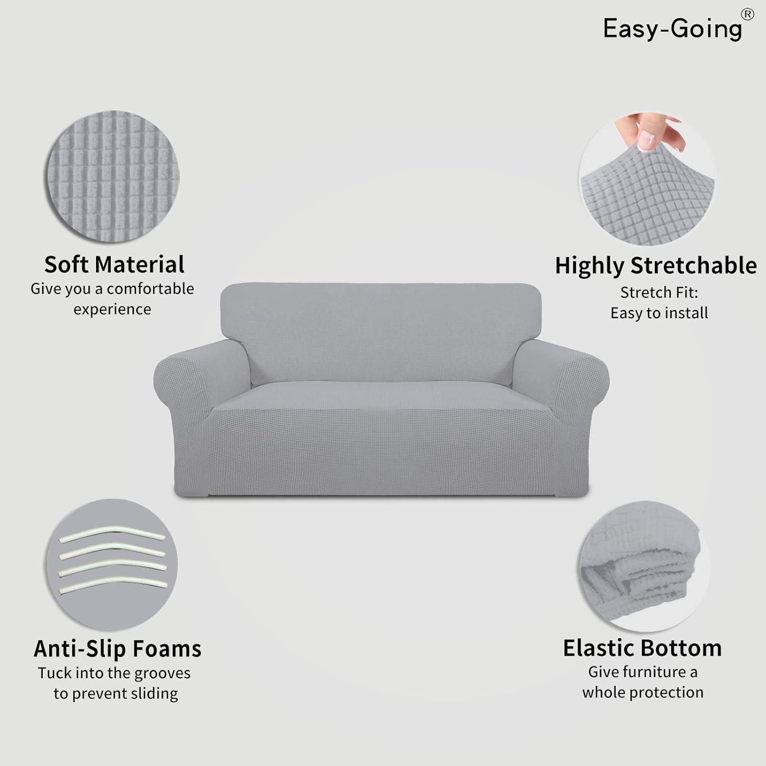 image:imageEasyGoing Stretch Sofa Slipcover 1Piece Sofa Cover Furniture Protector Couch Soft with Elastic Bottom for Kids Polyester Spandex Jacquard Fabric Small Checks Sofa Dark GraySilver Gray