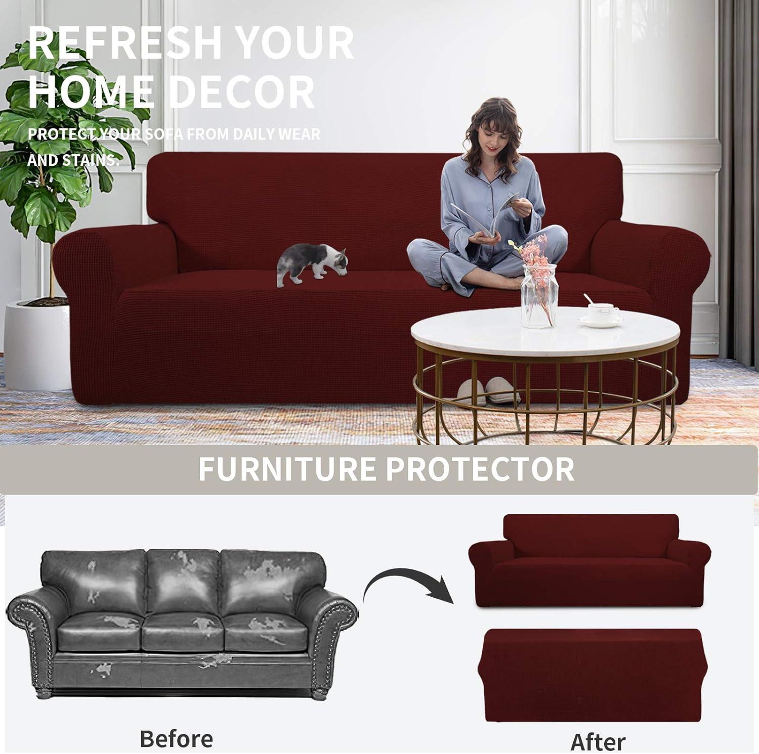 image:imageEasyGoing Stretch Sofa Slipcover 1Piece Sofa Cover Furniture Protector Couch Soft with Elastic Bottom for Kids Polyester Spandex Jacquard Fabric Small Checks Sofa Dark GrayWine