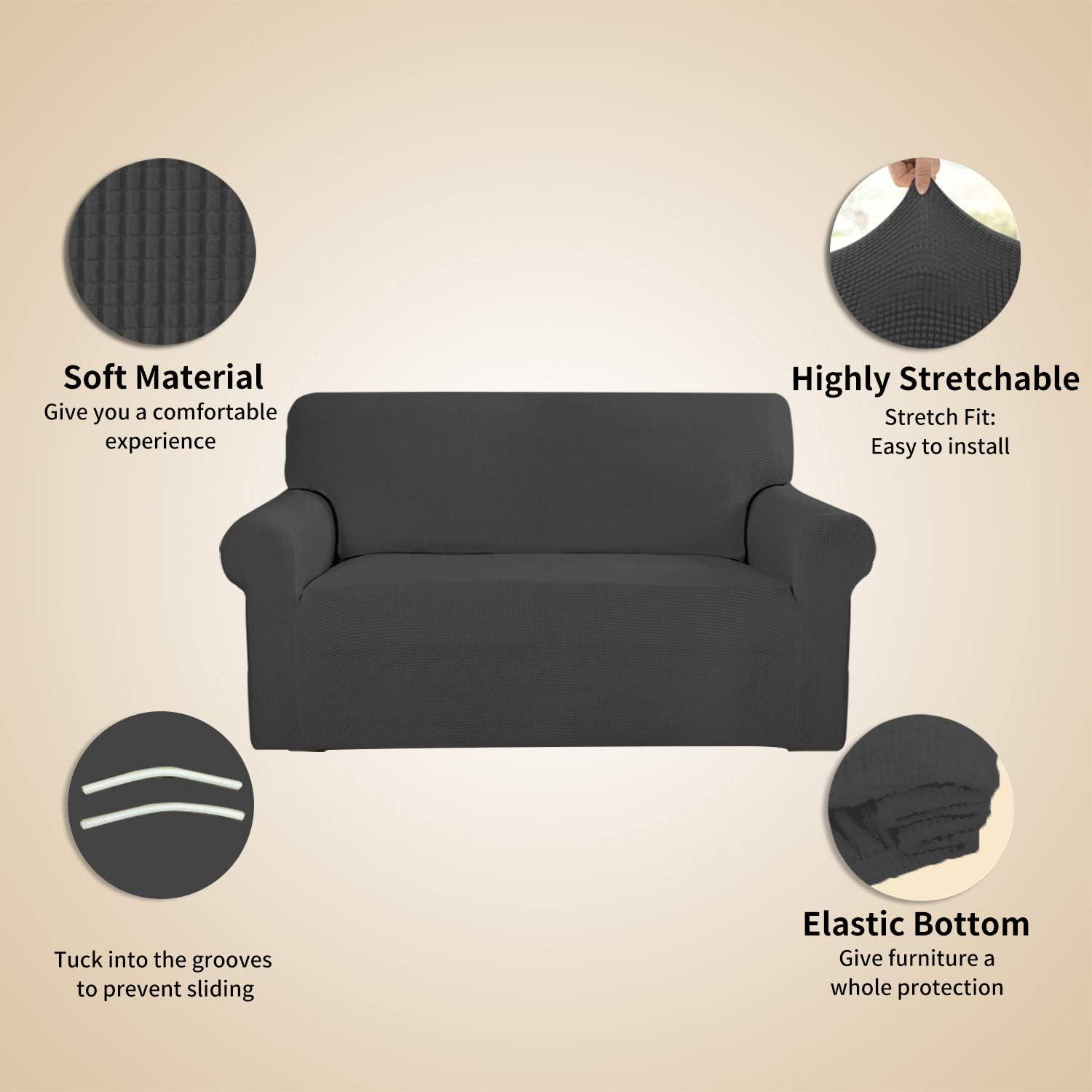 image:imageEasyGoing Stretch Sofa Slipcover 1Piece Sofa Cover Furniture Protector Couch Soft with Elastic Bottom for Kids Polyester Spandex Jacquard Fabric Small Checks Sofa Dark GrayDark Gray