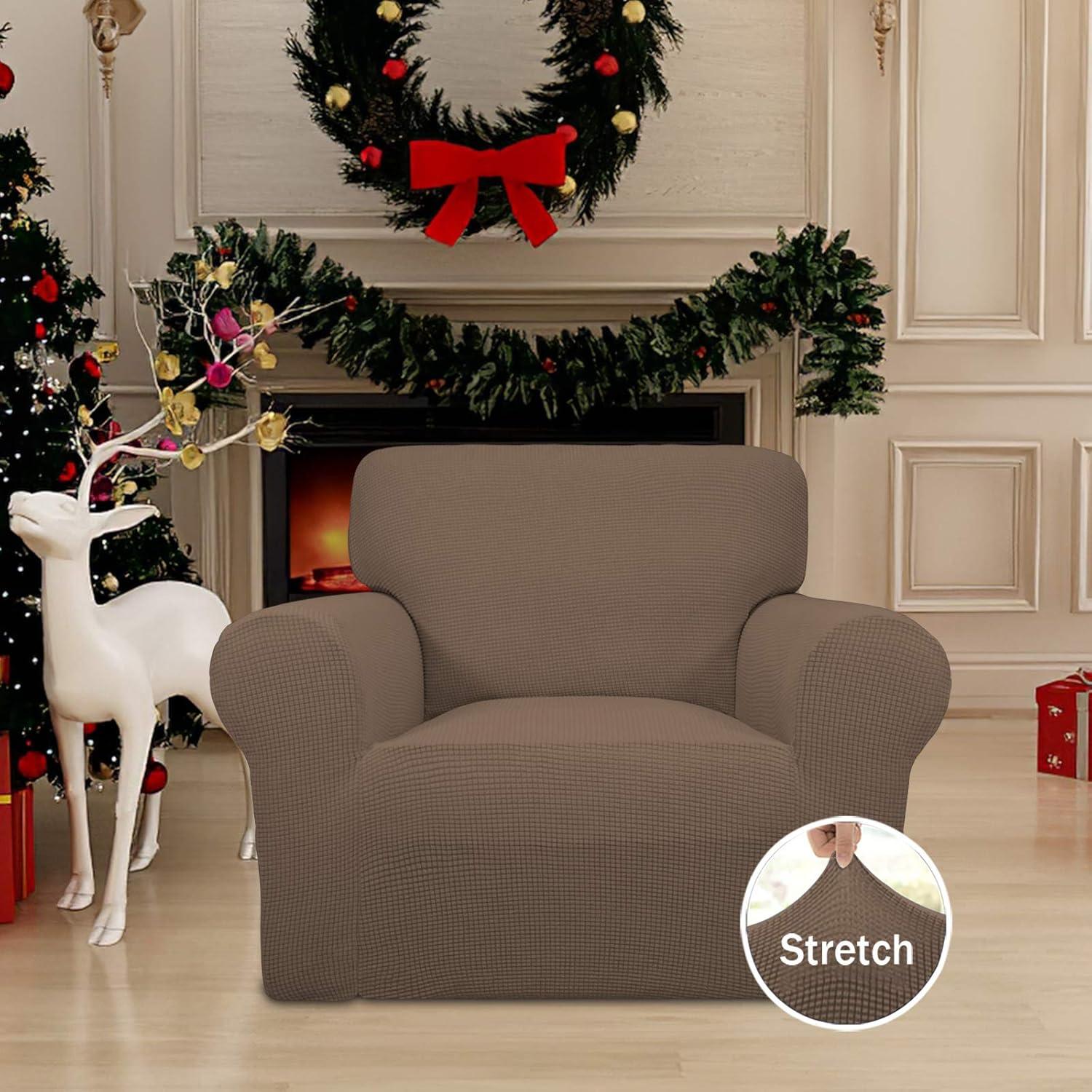 image:imageEasyGoing Stretch Sofa Slipcover 1Piece Sofa Cover Furniture Protector Couch Soft with Elastic Bottom for Kids Polyester Spandex Jacquard Fabric Small Checks Sofa Dark GrayBrown