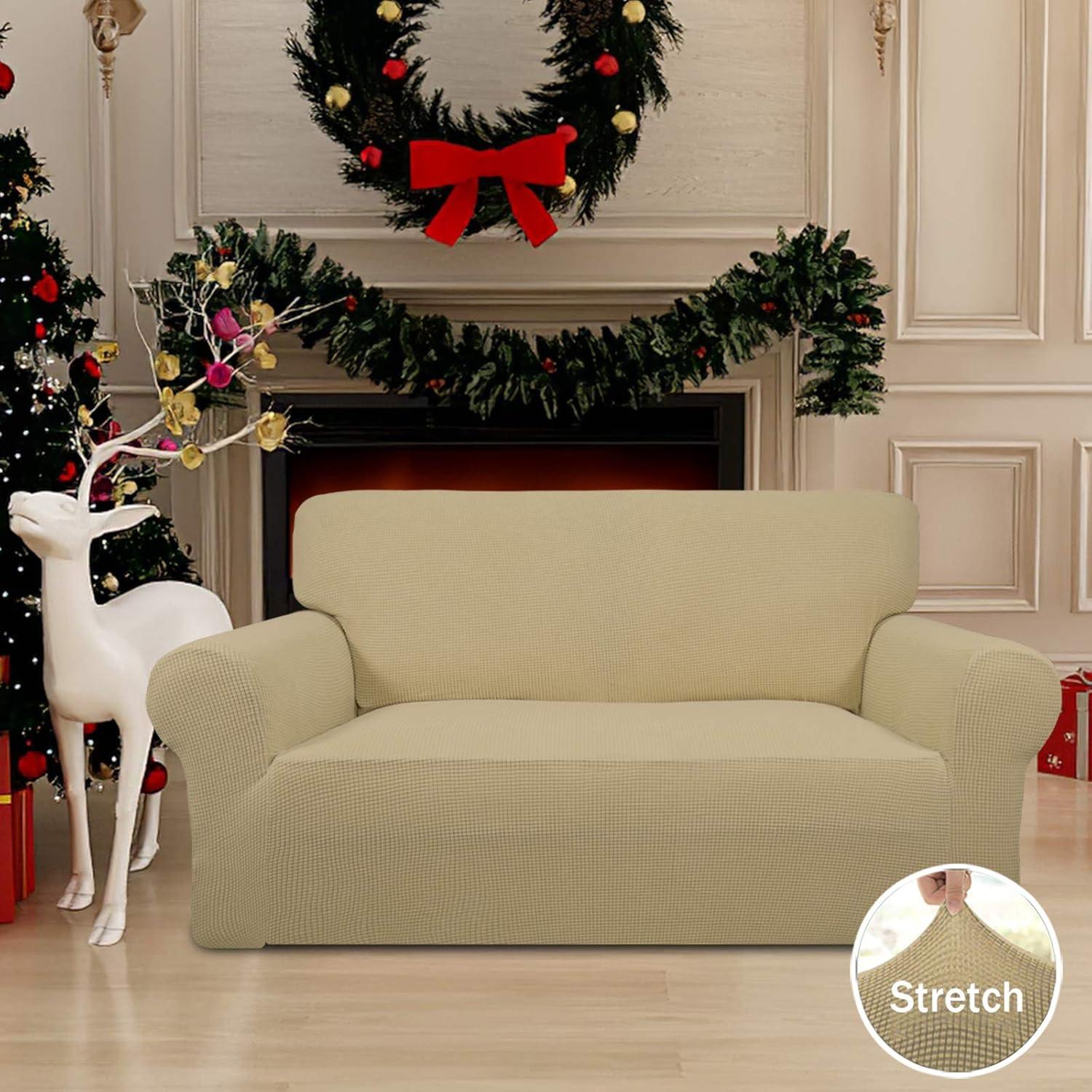 image:imageEasyGoing Stretch Sofa Slipcover 1Piece Sofa Cover Furniture Protector Couch Soft with Elastic Bottom for Kids Polyester Spandex Jacquard Fabric Small Checks Sofa Dark GrayBeige