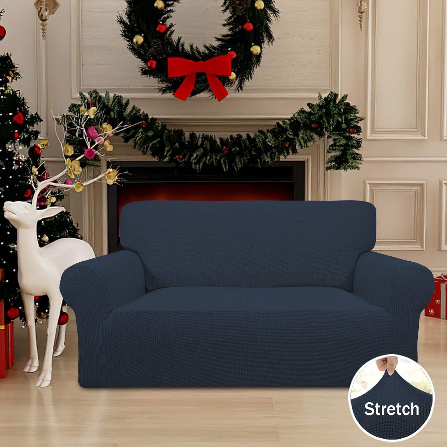 image:imageEasyGoing Stretch Sofa Slipcover 1Piece Sofa Cover Furniture Protector Couch Soft with Elastic Bottom for Kids Polyester Spandex Jacquard Fabric Small Checks Sofa Dark GrayDark Blue