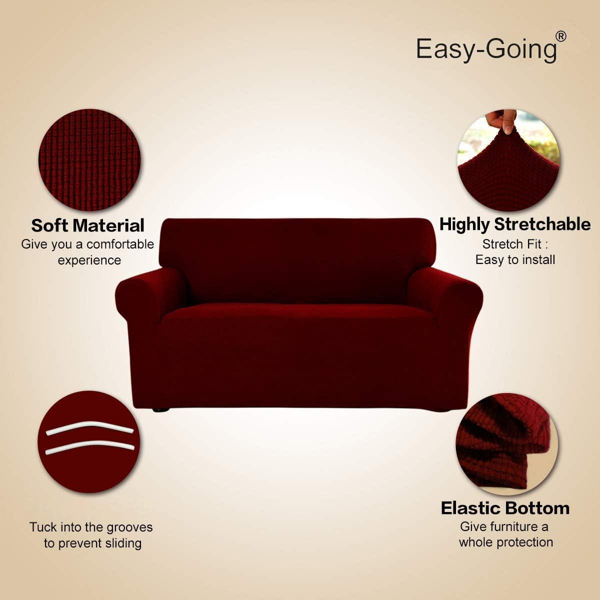 image:imageEasyGoing Stretch Sofa Slipcover 1Piece Sofa Cover Furniture Protector Couch Soft with Elastic Bottom for Kids Polyester Spandex Jacquard Fabric Small Checks Sofa Dark GrayWine