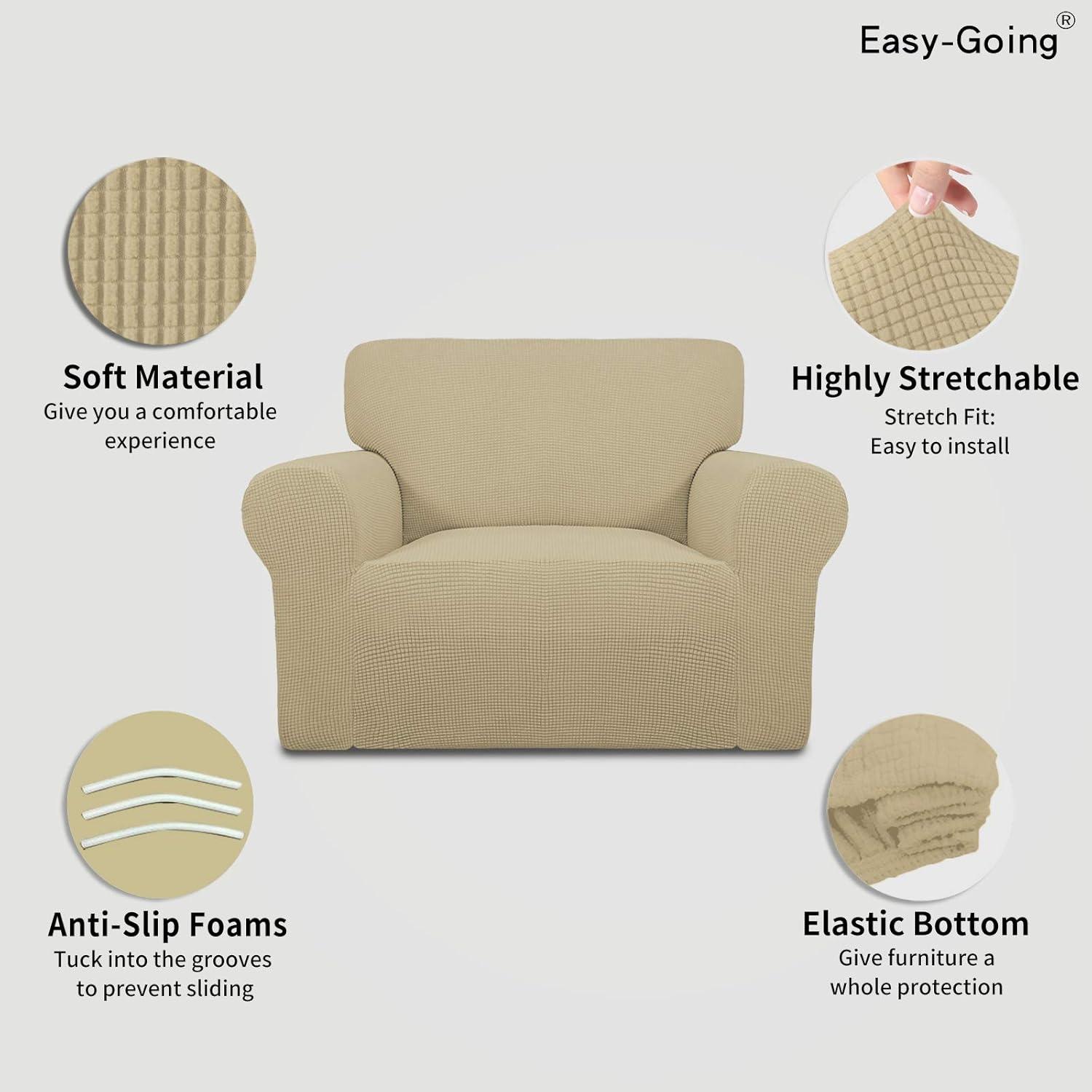 image:imageEasyGoing Stretch Sofa Slipcover 1Piece Sofa Cover Furniture Protector Couch Soft with Elastic Bottom for Kids Polyester Spandex Jacquard Fabric Small Checks Sofa Dark GrayBeige