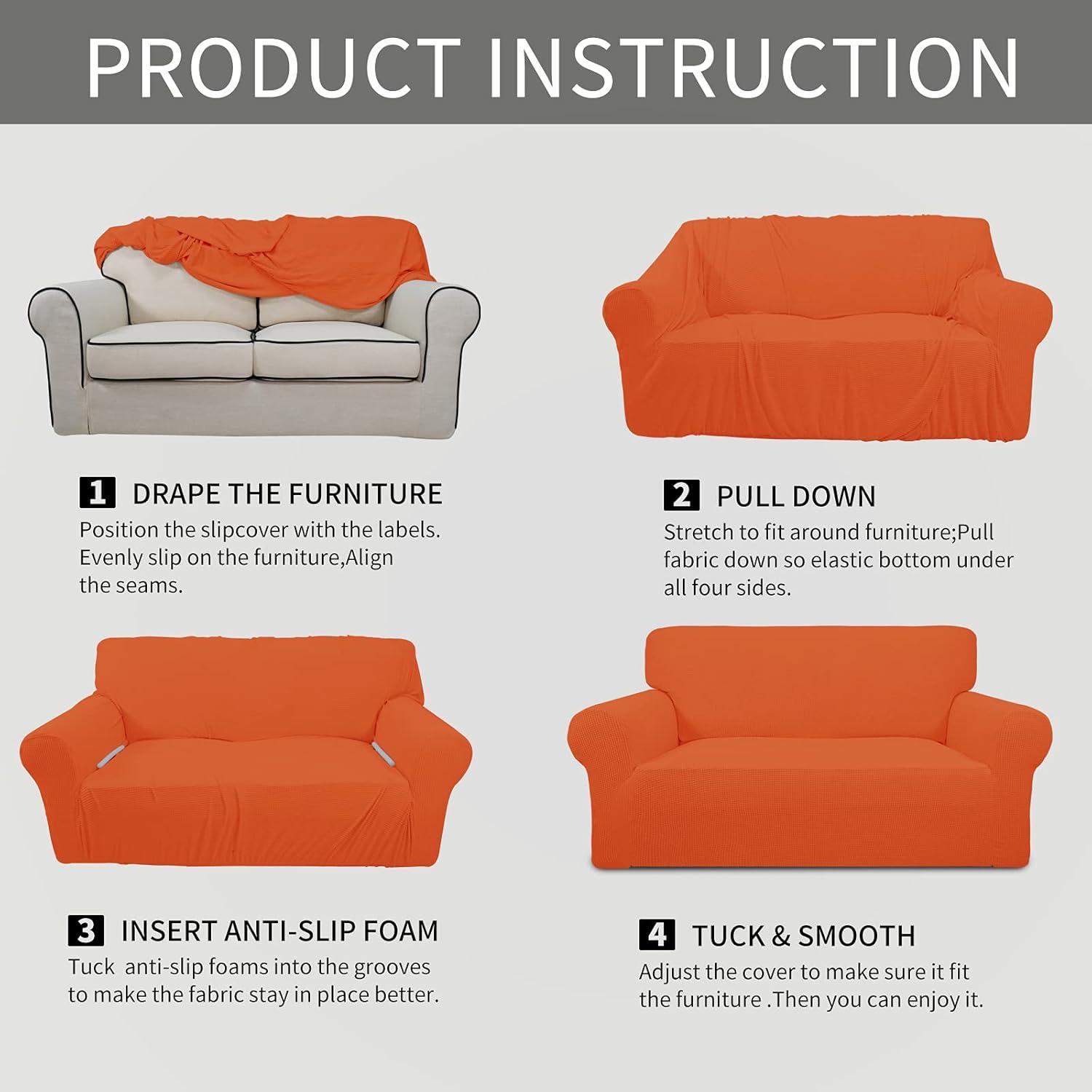 image:imageEasyGoing Stretch Sofa Slipcover 1Piece Sofa Cover Furniture Protector Couch Soft with Elastic Bottom for Kids Polyester Spandex Jacquard Fabric Small Checks Sofa Dark GrayOrange
