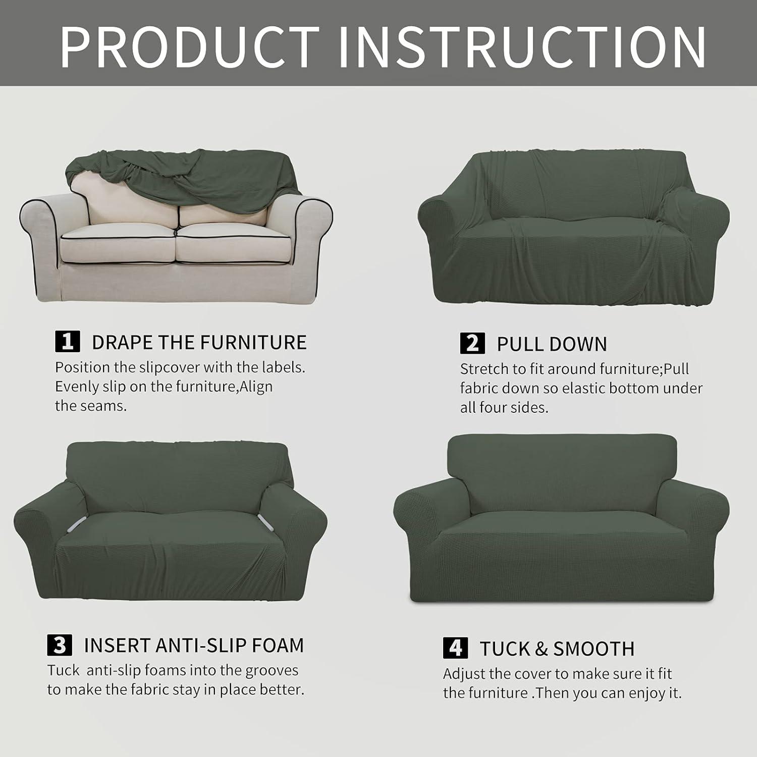 image:imageEasyGoing Stretch Sofa Slipcover 1Piece Sofa Cover Furniture Protector Couch Soft with Elastic Bottom for Kids Polyester Spandex Jacquard Fabric Small Checks Sofa Dark GrayOlive Green