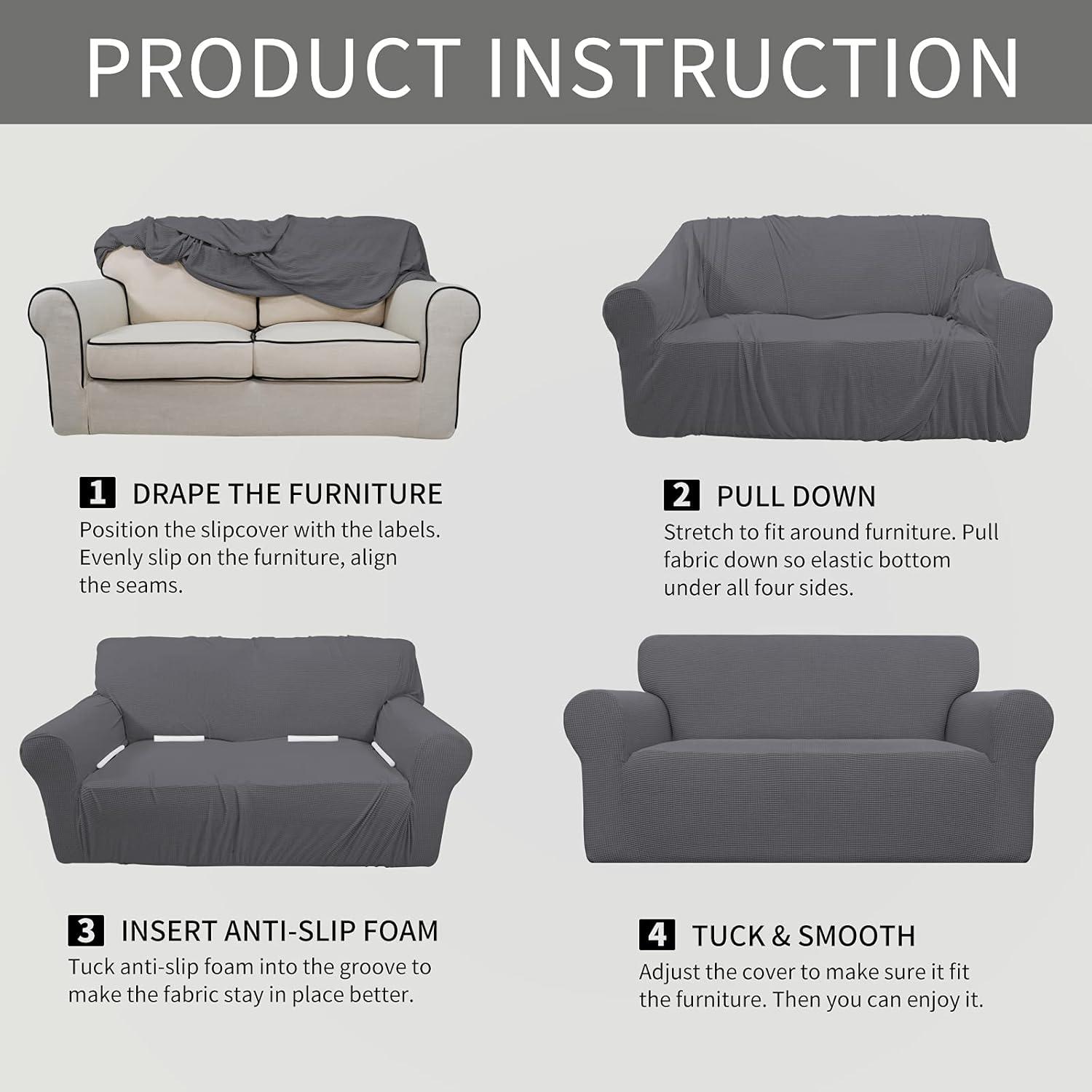 image:imageEasyGoing Stretch Sofa Slipcover 1Piece Sofa Cover Furniture Protector Couch Soft with Elastic Bottom for Kids Polyester Spandex Jacquard Fabric Small Checks Sofa Dark GrayGrey