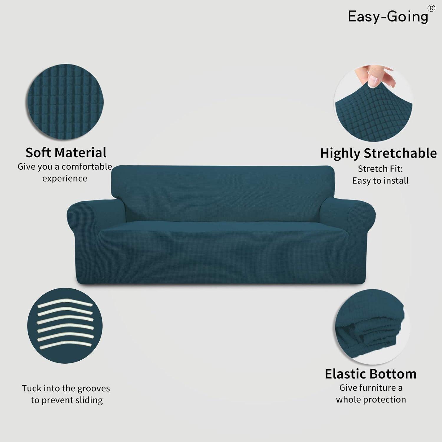 image:imageEasyGoing Stretch Sofa Slipcover 1Piece Sofa Cover Furniture Protector Couch Soft with Elastic Bottom for Kids Polyester Spandex Jacquard Fabric Small Checks Sofa Dark GrayDeep Teal