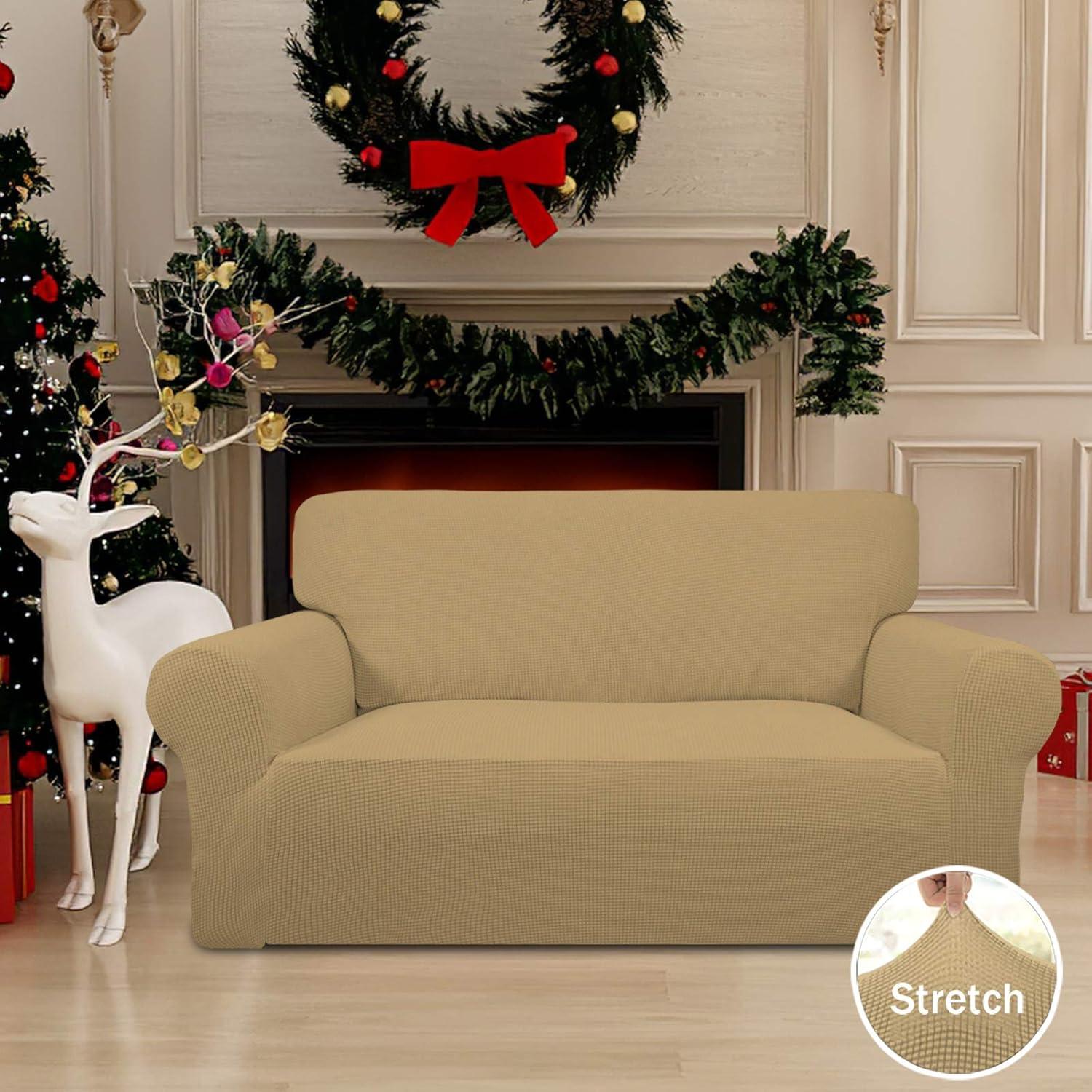 image:imageEasyGoing Stretch Sofa Slipcover 1Piece Sofa Cover Furniture Protector Couch Soft with Elastic Bottom for Kids Polyester Spandex Jacquard Fabric Small Checks Sofa Dark GrayGolden