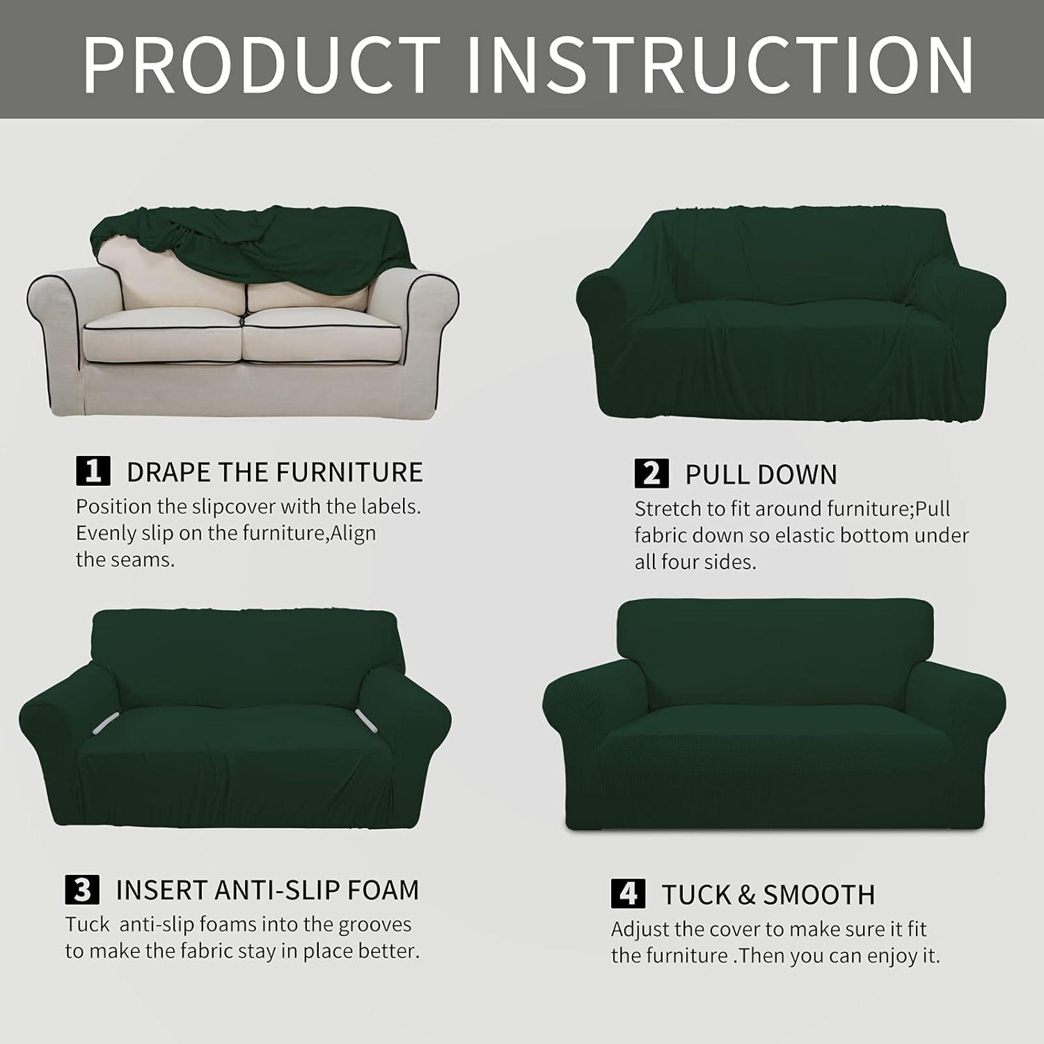 image:imageEasyGoing Stretch Sofa Slipcover 1Piece Sofa Cover Furniture Protector Couch Soft with Elastic Bottom for Kids Polyester Spandex Jacquard Fabric Small Checks Sofa Dark GrayDark Green