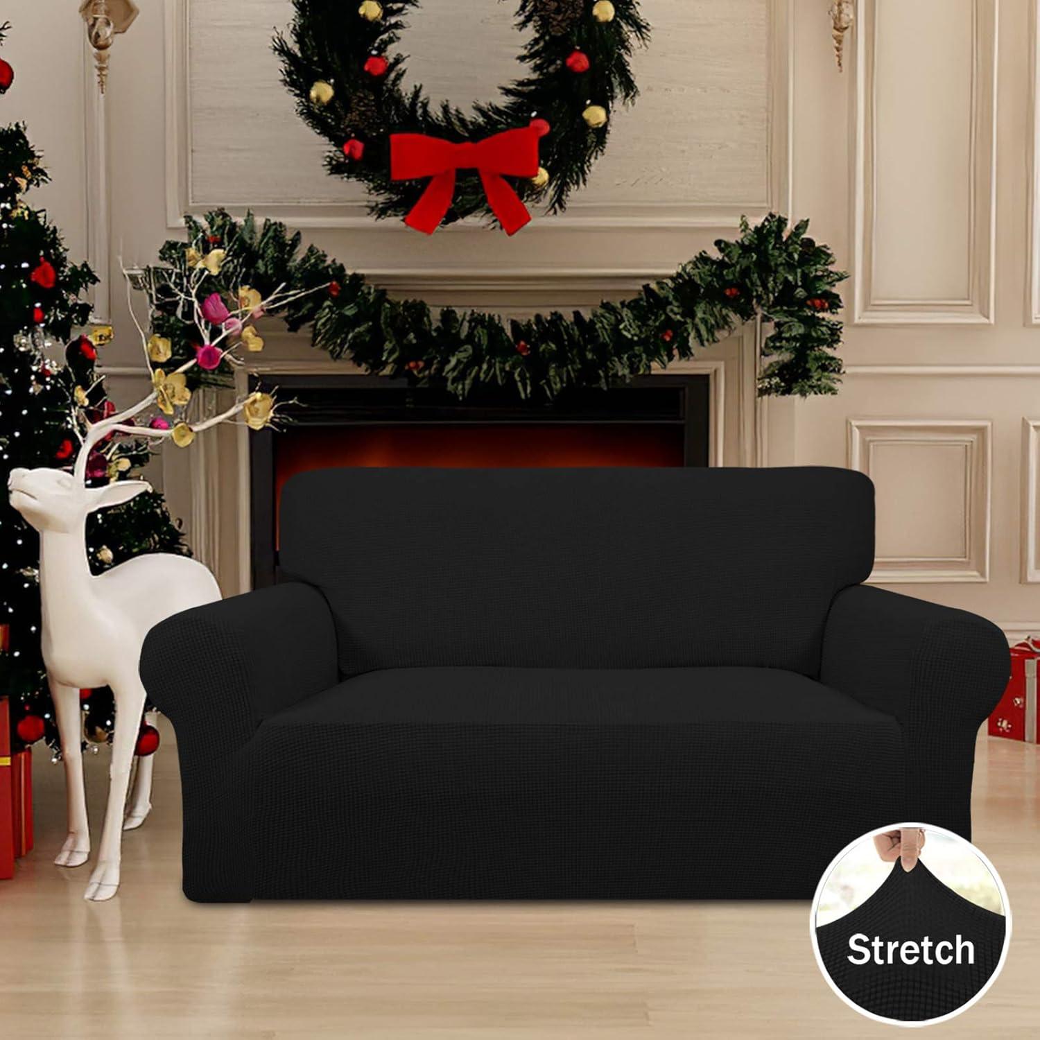 image:imageEasyGoing Stretch Sofa Slipcover 1Piece Sofa Cover Furniture Protector Couch Soft with Elastic Bottom for Kids Polyester Spandex Jacquard Fabric Small Checks Sofa Dark GrayBlack