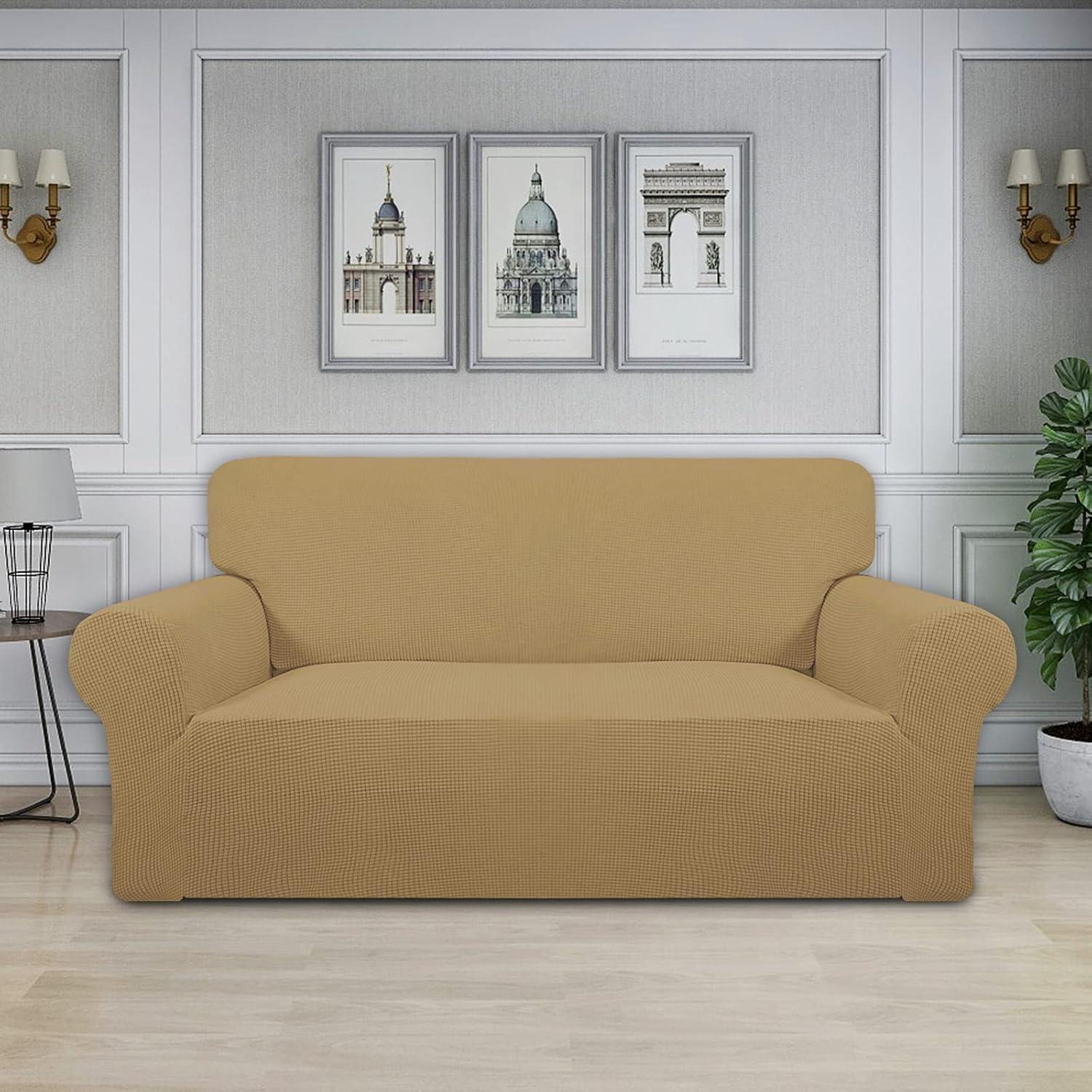 image:imageEasyGoing Stretch Sofa Slipcover 1Piece Sofa Cover Furniture Protector Couch Soft with Elastic Bottom for Kids Polyester Spandex Jacquard Fabric Small Checks Sofa Dark GrayGolden