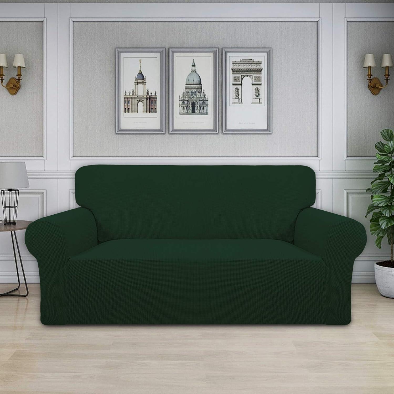 image:imageEasyGoing Stretch Sofa Slipcover 1Piece Sofa Cover Furniture Protector Couch Soft with Elastic Bottom for Kids Polyester Spandex Jacquard Fabric Small Checks Sofa Dark GrayDark Green