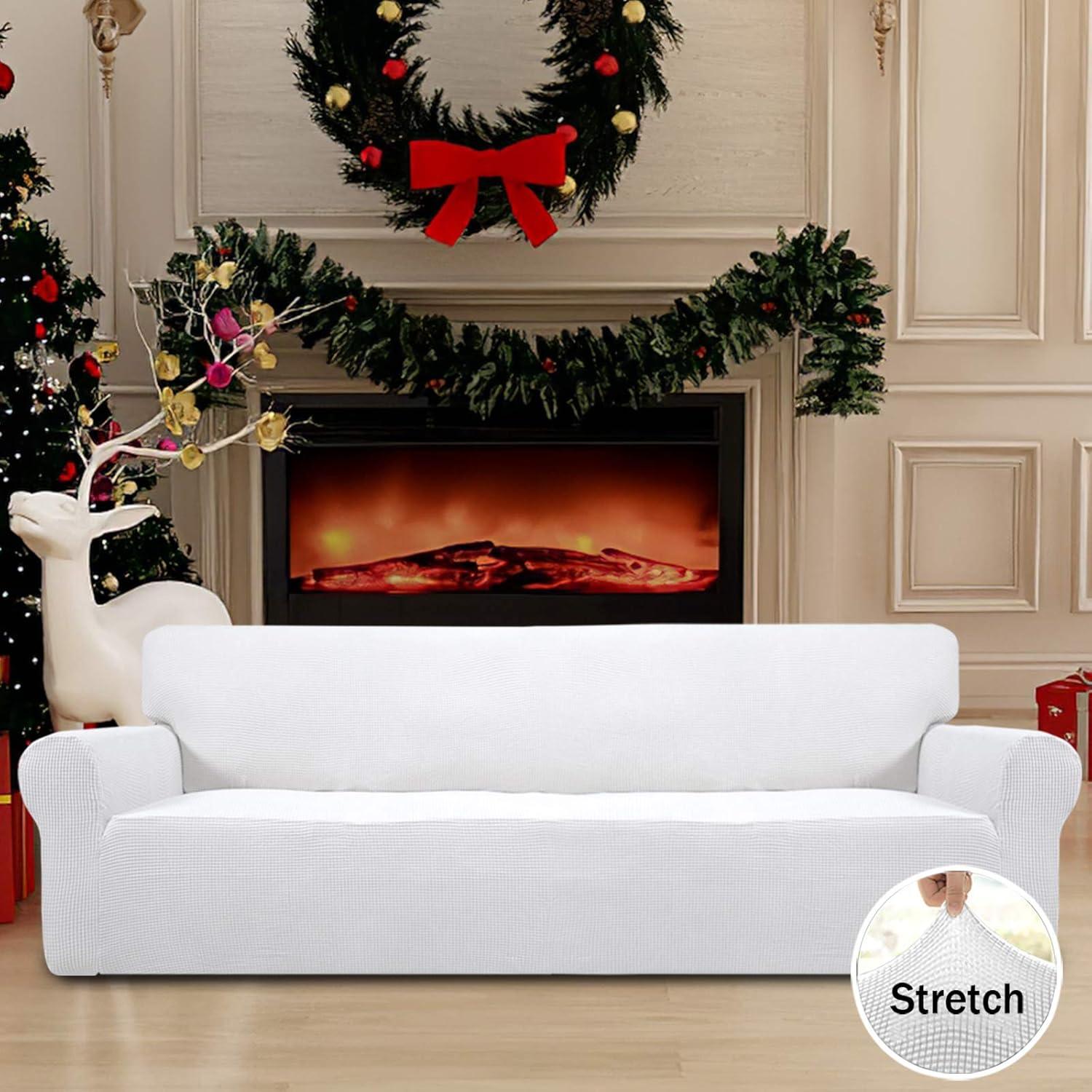 image:imageEasyGoing Stretch Sofa Slipcover 1Piece Sofa Cover Furniture Protector Couch Soft with Elastic Bottom for Kids Polyester Spandex Jacquard Fabric Small Checks Sofa Dark GraySnow White