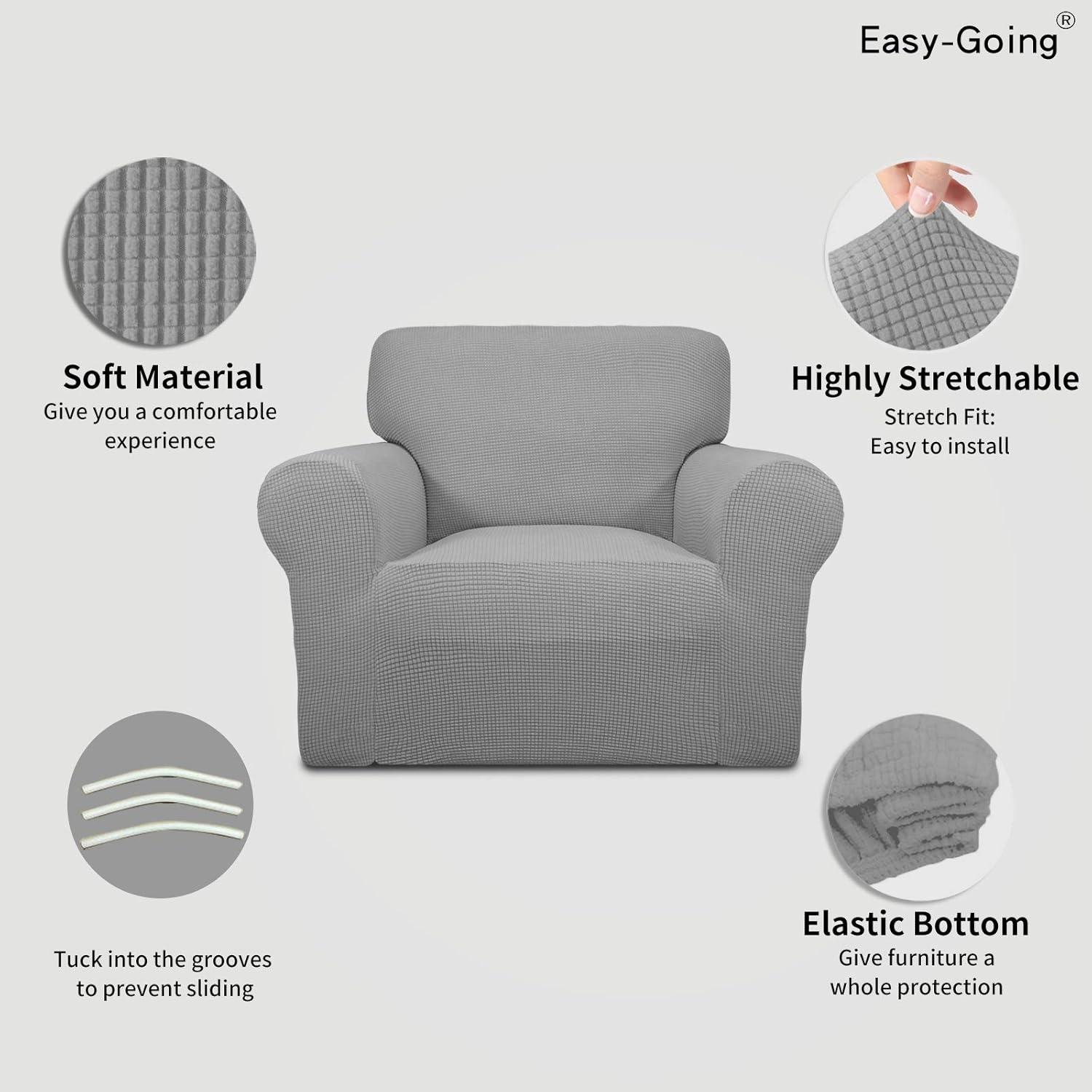 image:imageEasyGoing Stretch Sofa Slipcover 1Piece Sofa Cover Furniture Protector Couch Soft with Elastic Bottom for Kids Polyester Spandex Jacquard Fabric Small Checks Sofa Dark GrayLight Gray