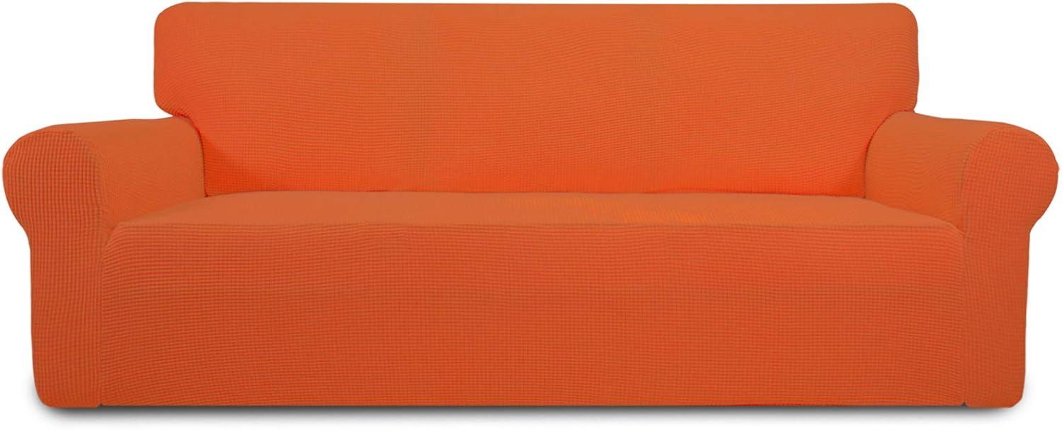 image:imageEasyGoing Stretch Sofa Slipcover 1Piece Sofa Cover Furniture Protector Couch Soft with Elastic Bottom for Kids Polyester Spandex Jacquard Fabric Small Checks Sofa Dark GrayOrange