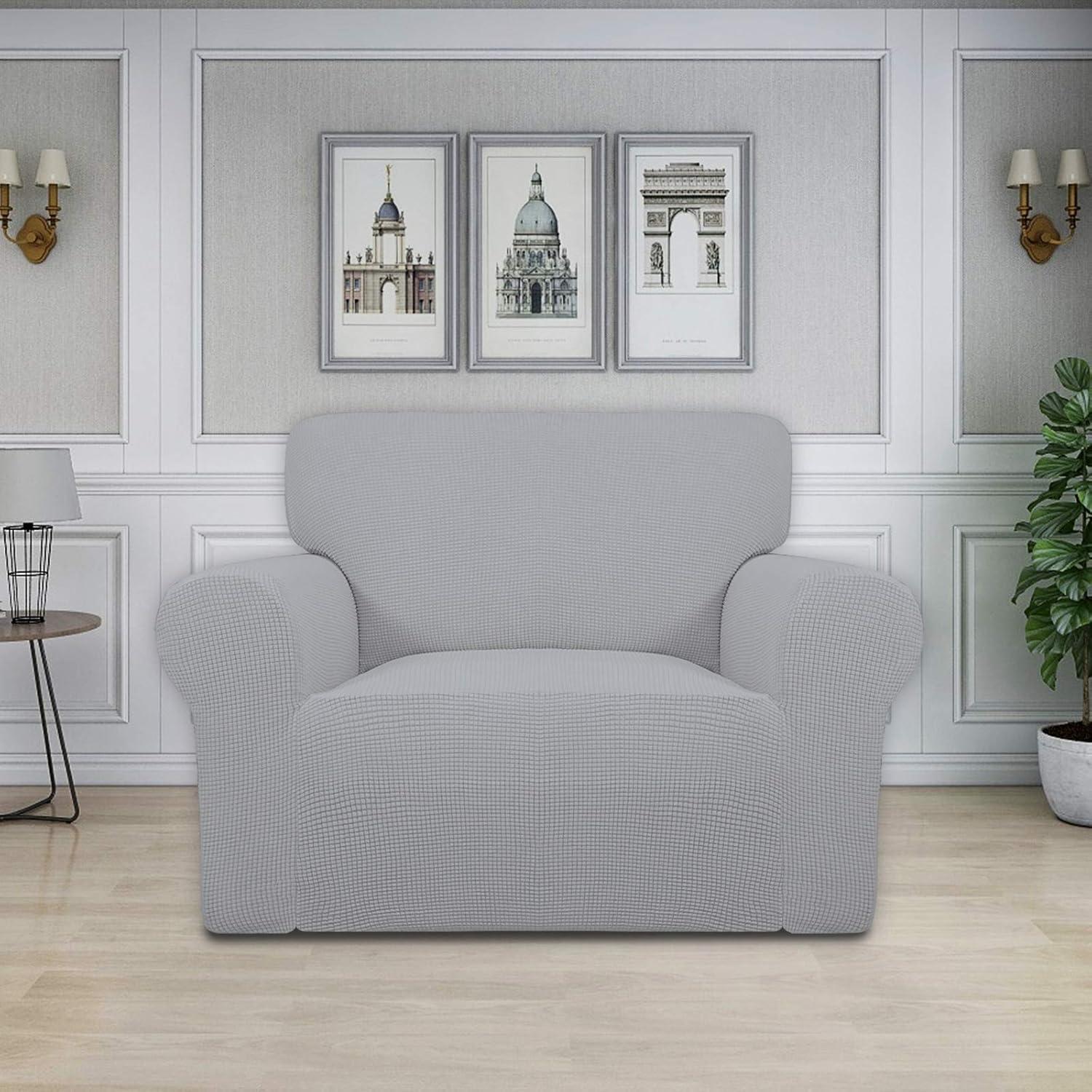 image:imageEasyGoing Stretch Sofa Slipcover 1Piece Sofa Cover Furniture Protector Couch Soft with Elastic Bottom for Kids Polyester Spandex Jacquard Fabric Small Checks Sofa Dark GraySilver Gray