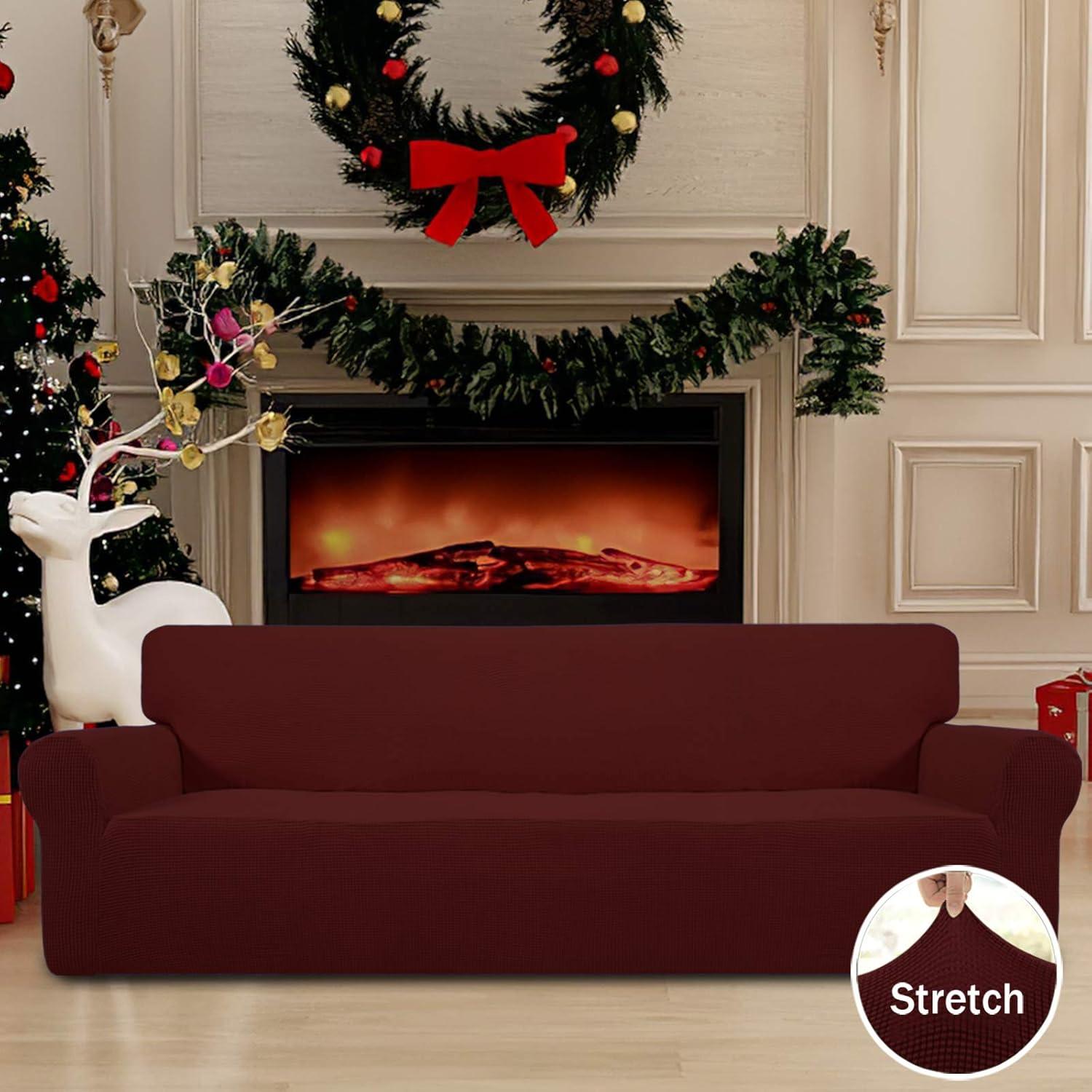 image:imageEasyGoing Stretch Sofa Slipcover 1Piece Sofa Cover Furniture Protector Couch Soft with Elastic Bottom for Kids Polyester Spandex Jacquard Fabric Small Checks Sofa Dark GrayWine